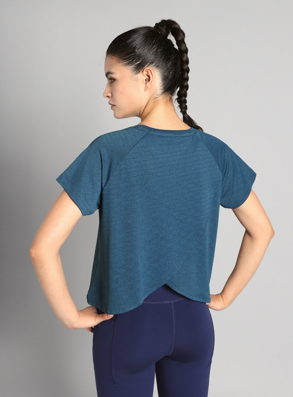 Women's Blue Back Overlap Relaxed Fit Top