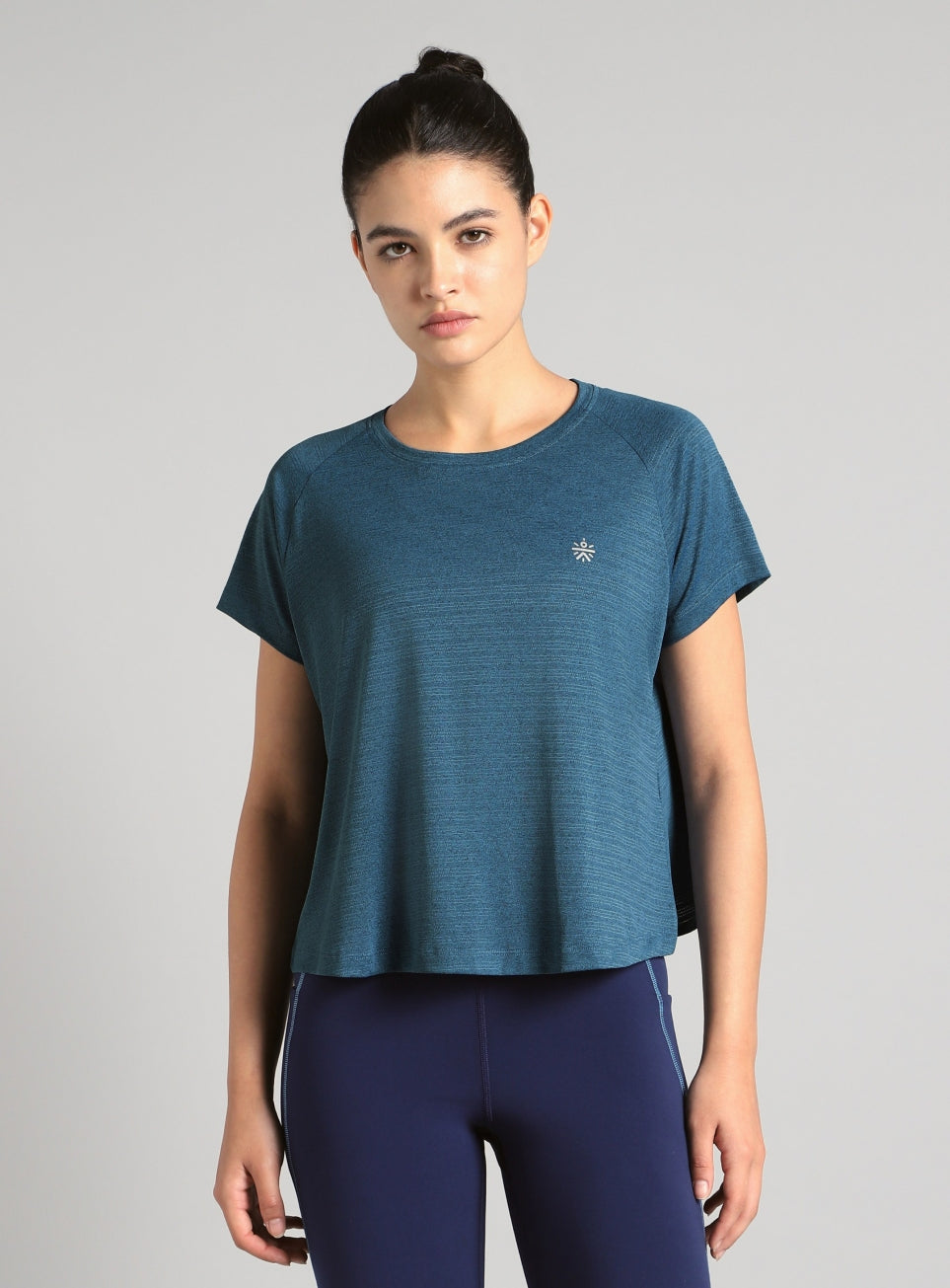 Women's Blue Back Overlap Relaxed Fit Top