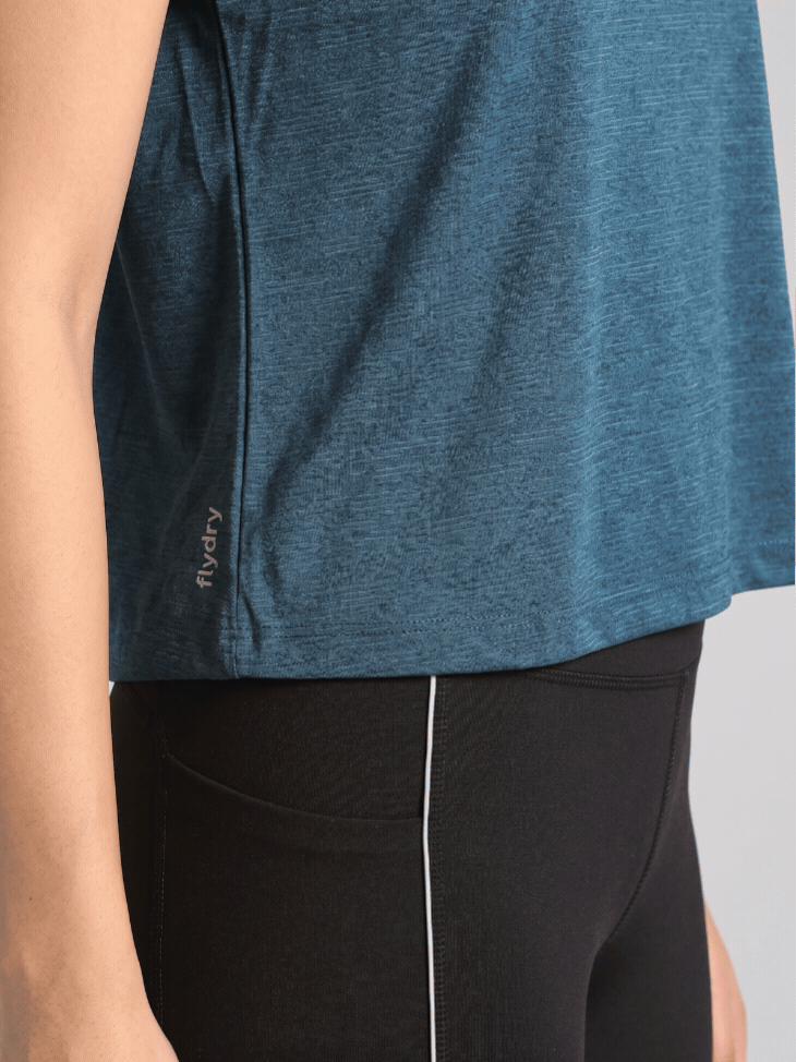 Women's Blue Back Overlap Relaxed Fit Top