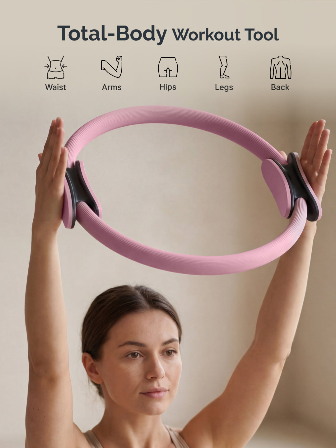 cult Pilates Ring – Durable Fiberglass Magic Circle with Dual-Grip Handles for Full Body Workout, Strength, Flexibility & Toning Pink