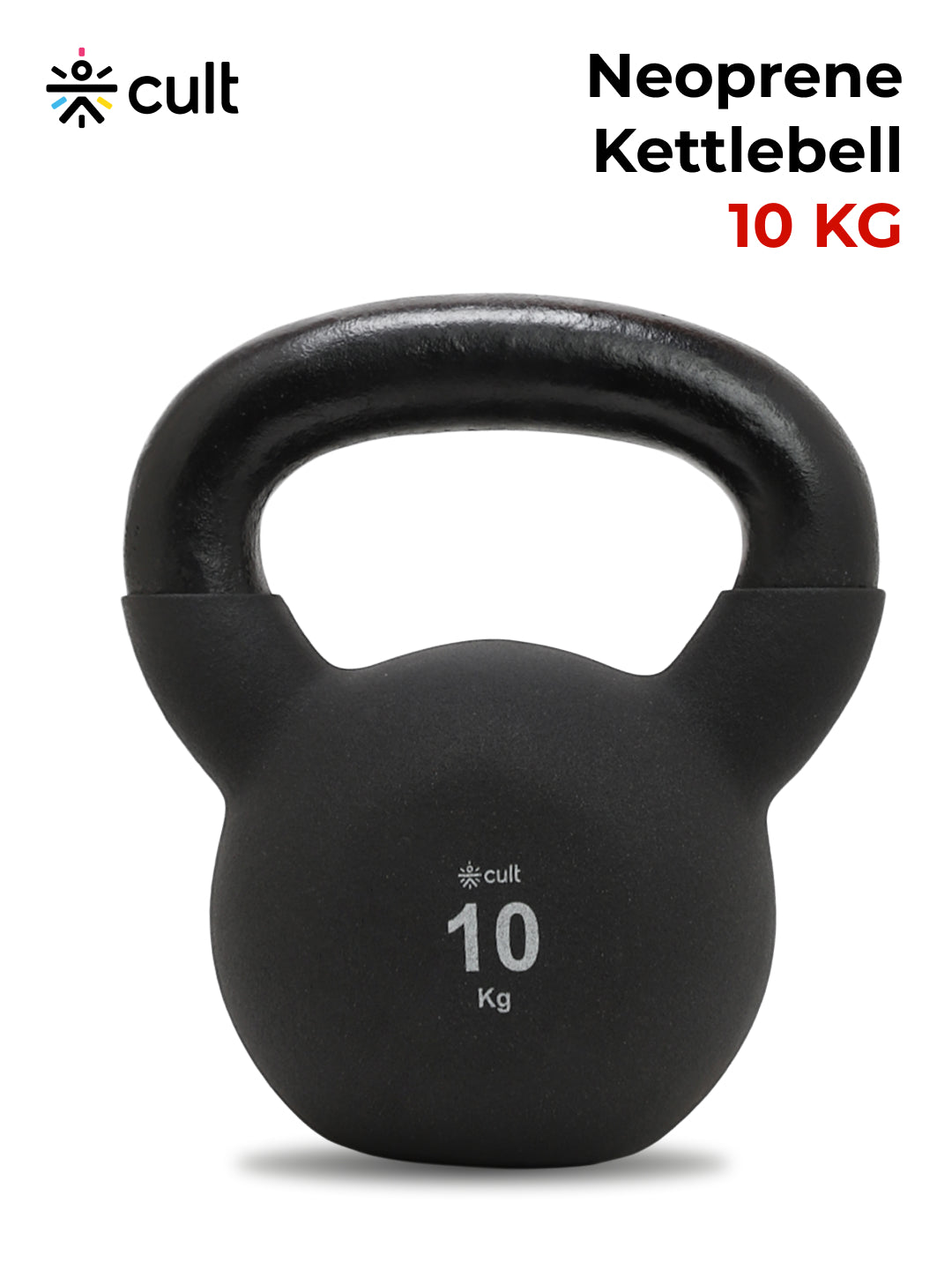 Cult 10kg Neoprene Anti-Slip Grip Kettlebell for Home Workout - Black