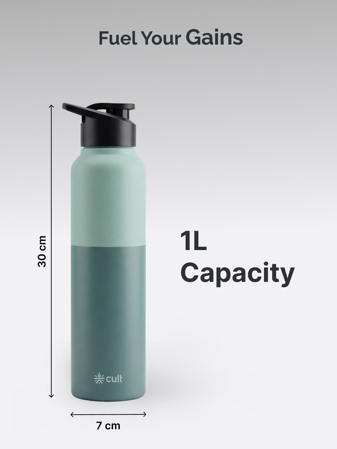 cult Steel Bottle 1Ltr With Sports Cap Dual Green