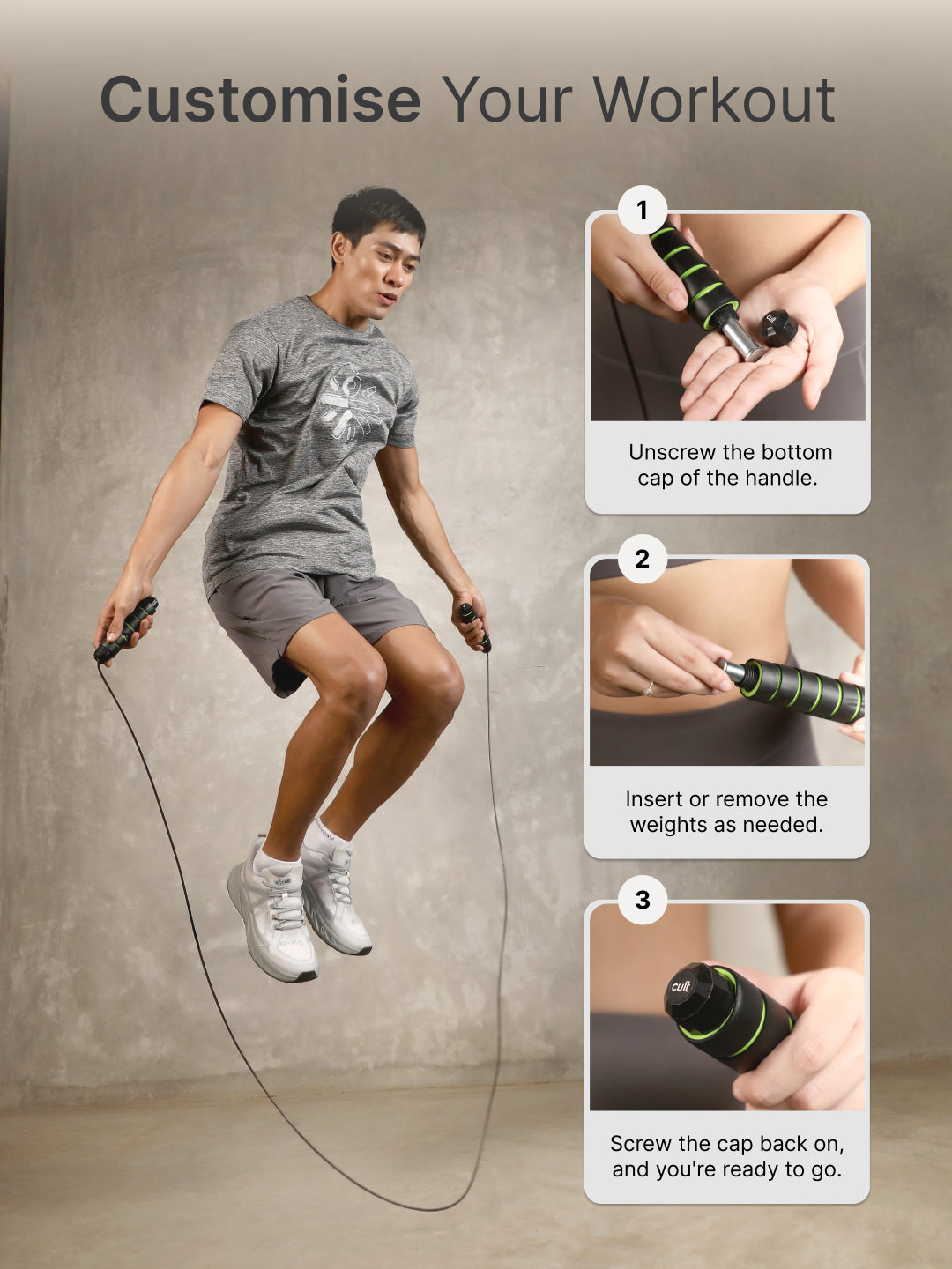 cult Adjustable Skipping Rope with weights Unisex Green