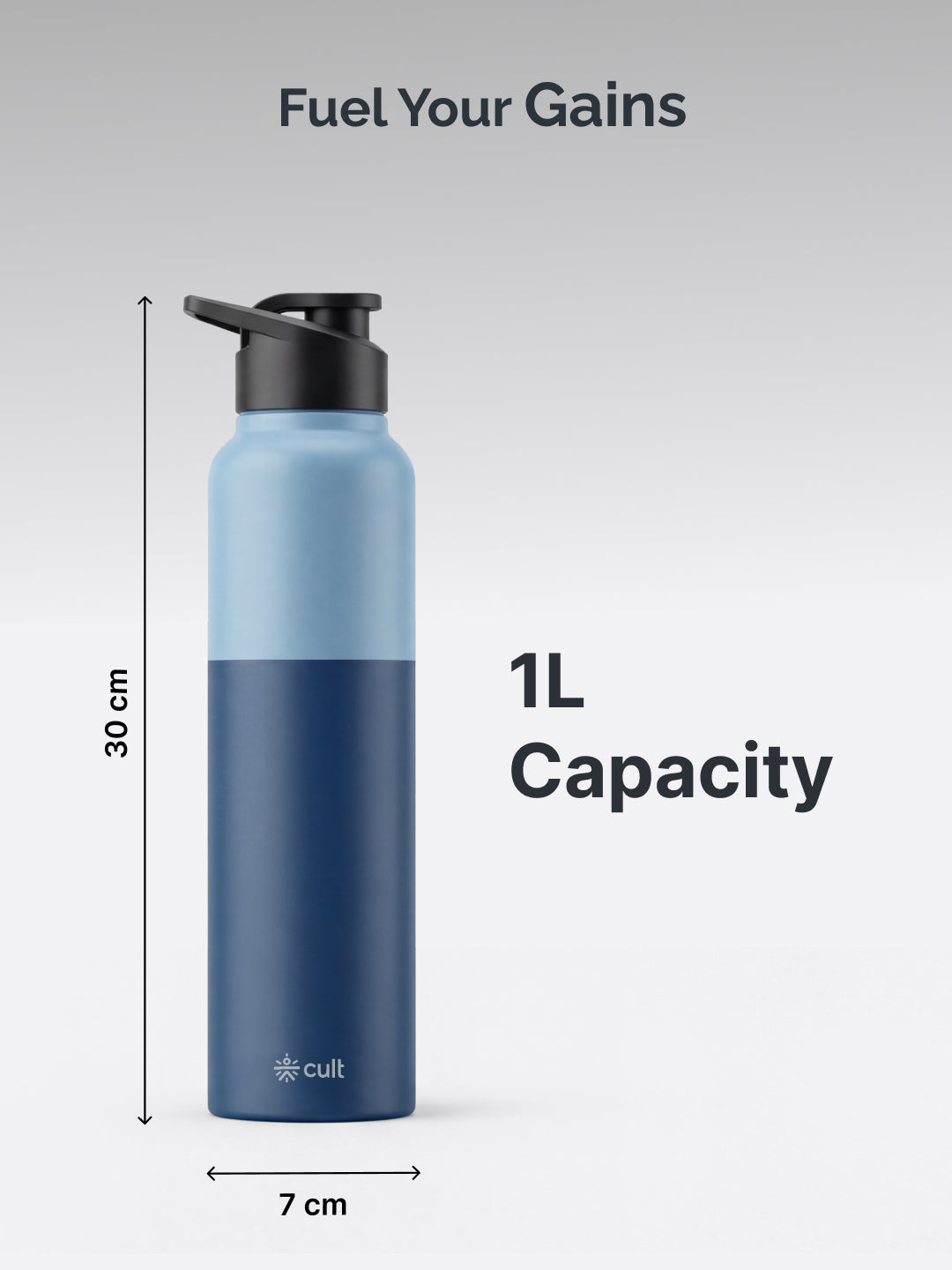 cult Steel Bottle 1Ltr With Sports Cap Dual Blue