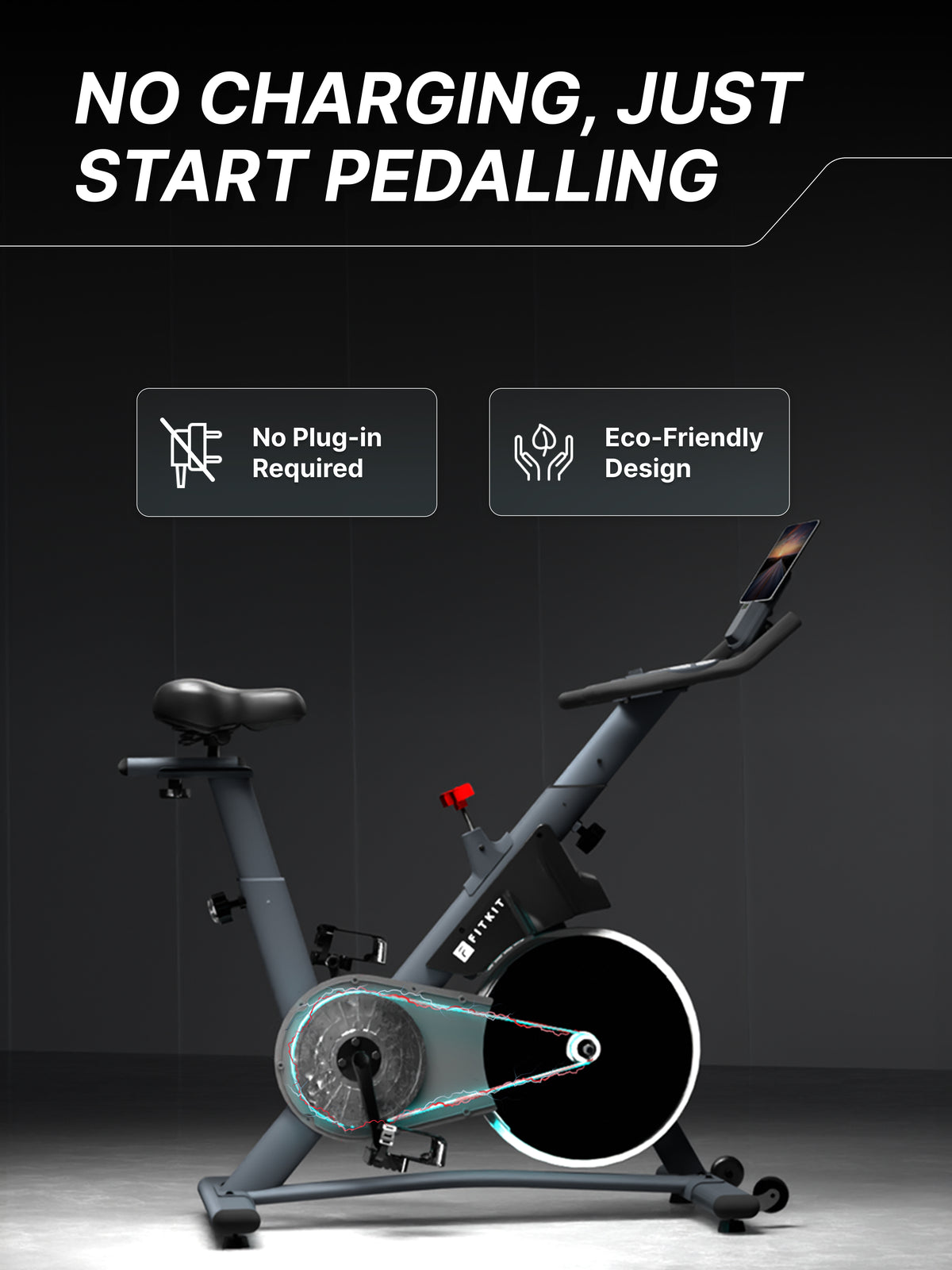 Fitkit by Cult FK7004 Premium Magnetic Spin Bike | 130kg Support | Stepless Resistance & 8kg Flywheel | LCD Display with Heart-Rate Tracking | Tablet Holder | Smooth & Silent Ride for Home Fitness (with 6 Months Extended Warranty)