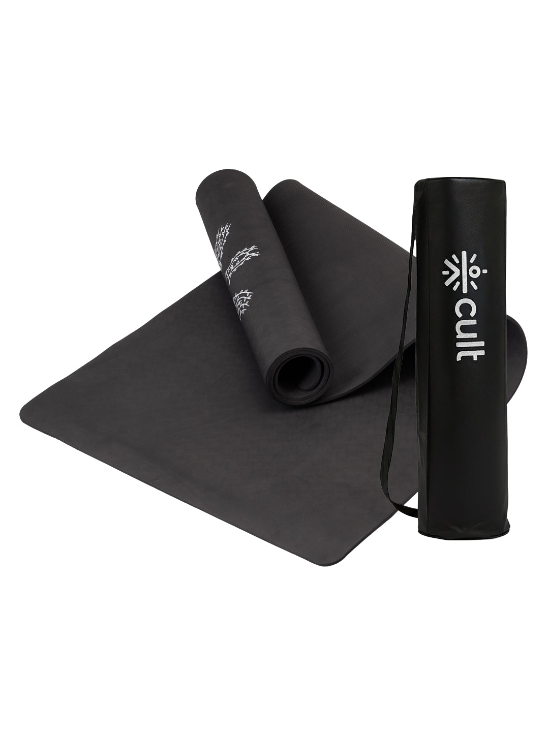 CULT TPE Yoga Mat 6mm with Carry Bag & Strap Eco-Friendly, Non-Slip, Lightweight & Durable Exercise Mat for Yoga, Pilates, Meditation & Home Workouts Black