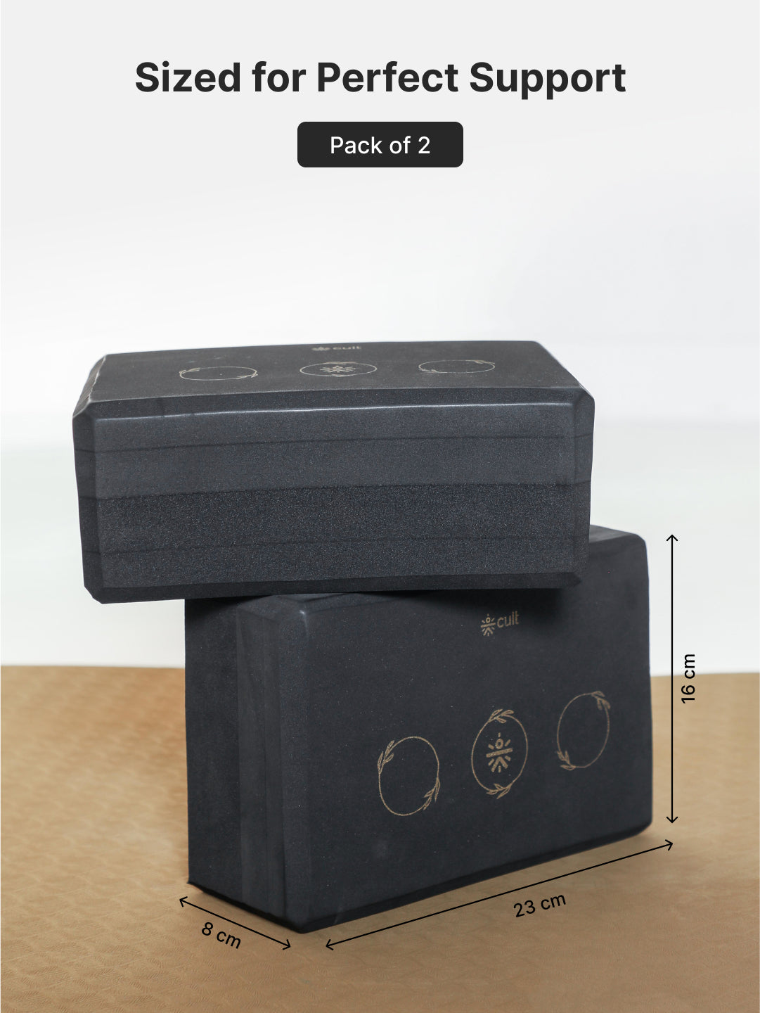 Pack of 2 EVA Yoga Blocks 80mm Black Non-Toxic, Anti-Skid & Durable
