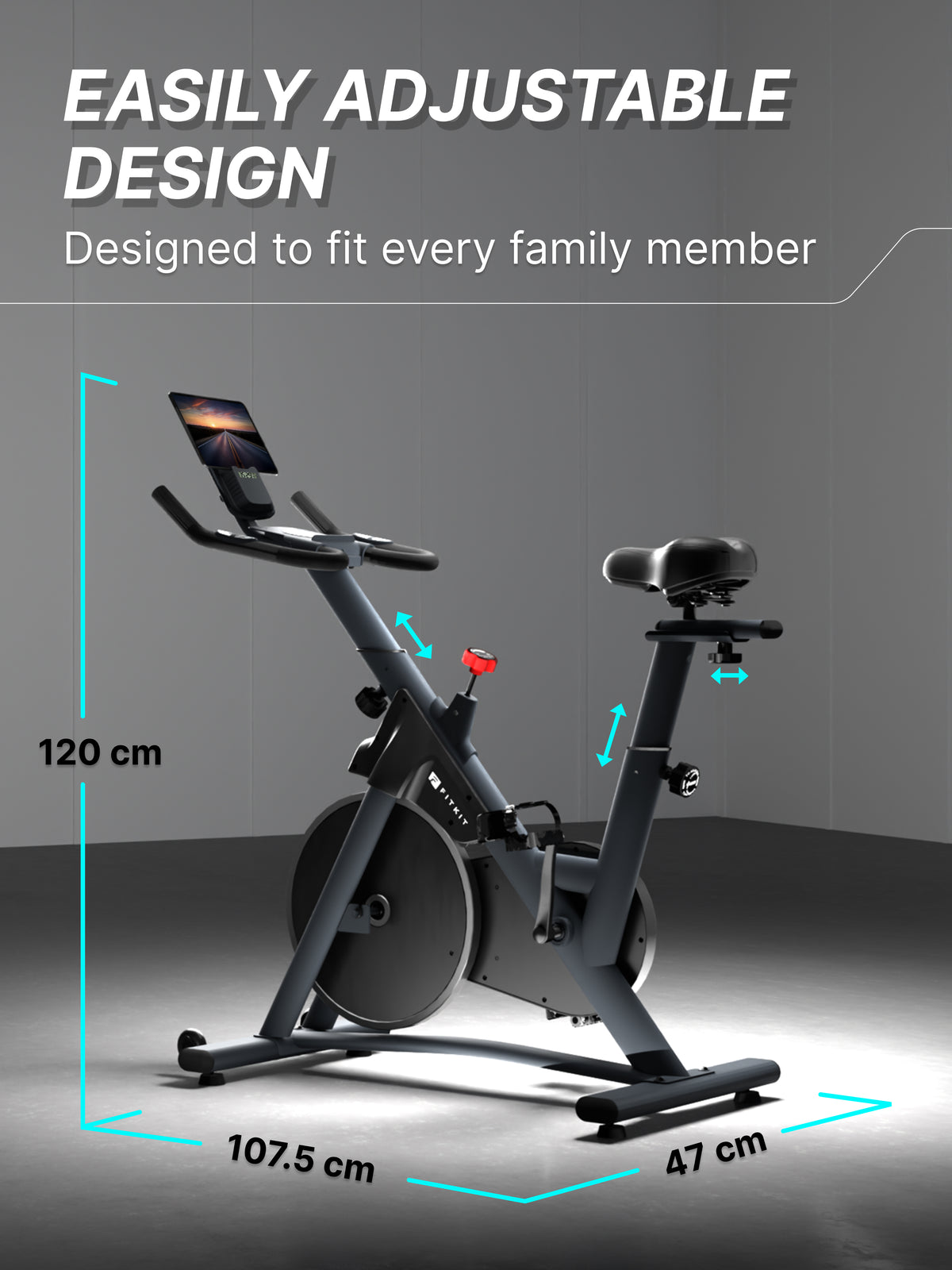 Fitkit by Cult FK7004 Premium Magnetic Spin Bike | 130kg Support | Stepless Resistance & 8kg Flywheel | LCD Display with Heart-Rate Tracking | Tablet Holder | Smooth & Silent Ride for Home Fitness (with 6 Months Extended Warranty)