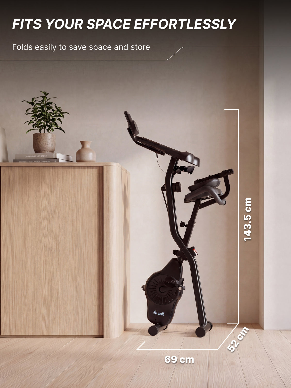 Cult X-Bike with Table | Sturdy & Stable Design | Foldable Exercise Cycle for Home | 8-Level Magnetic Resistance | Adjustable Seat | LCD Display | Laptop & Tablet Desk | 120 kg Capacity - Black