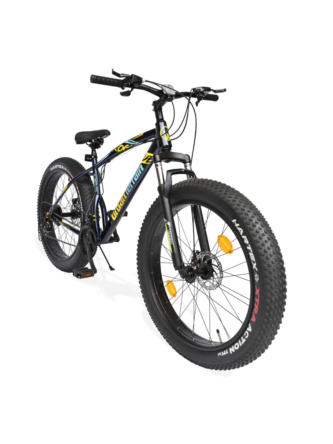 Rogue Mountain Bike Steel 21 Speed Cycle 26 inch Fat Tyre, Blue With Front Suspension, Single Wall Rim and Dual Disc Brakes, Ideal For 5 ft to 5.7 ft