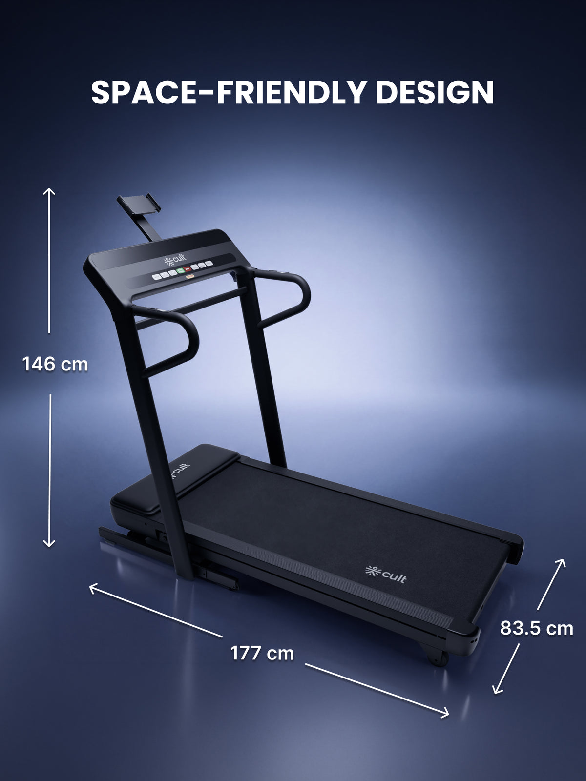 Cult Aptum 7 HP BLDC Motorized Treadmill | 10 Levels Incline & 3 Level Decline | Max Speed - 20 km/hr | Max Weight – 140 kgs | Shock Absorbers for Knee Protection | One-Button Power Folding (Black)