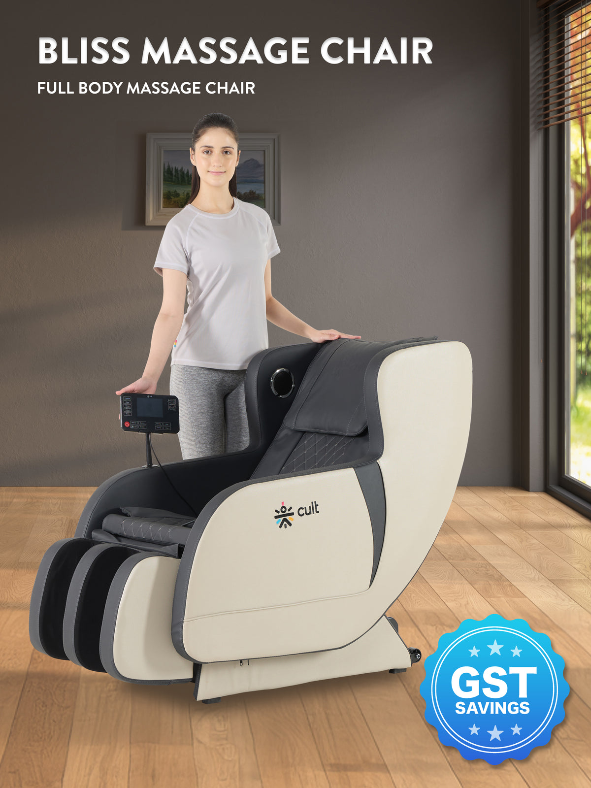 cult BlissGrey Massage Chair with Fixed Point Massage Technique and Bluetooth AI Voice Function for Full Body Massage At Home