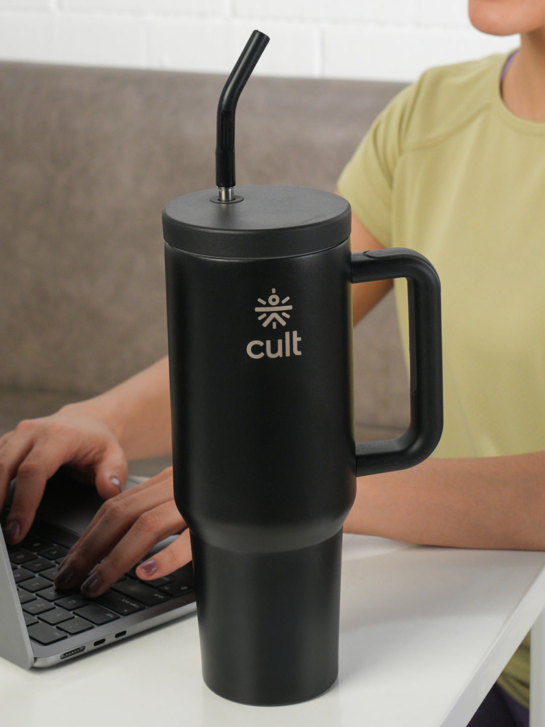 cult Tumbler 1200ML Steel Straw with Straw Cap and Cleaner Unisex Black