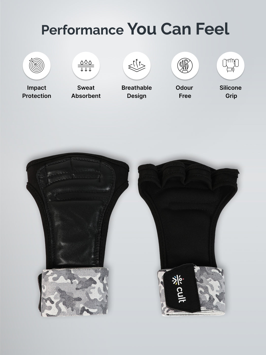 Cult Open Half Finger Gym Gloves with Leather Grip Breathable Mesh, Sweat-Free Comfort for Training & Weightlifting