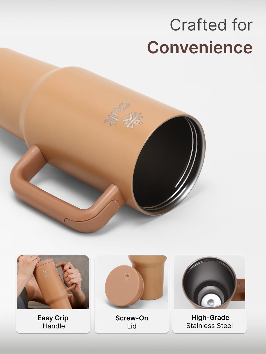 cult Tumbler 1200ML Steel Straw with Straw Cap and Cleaner Unisex Brown