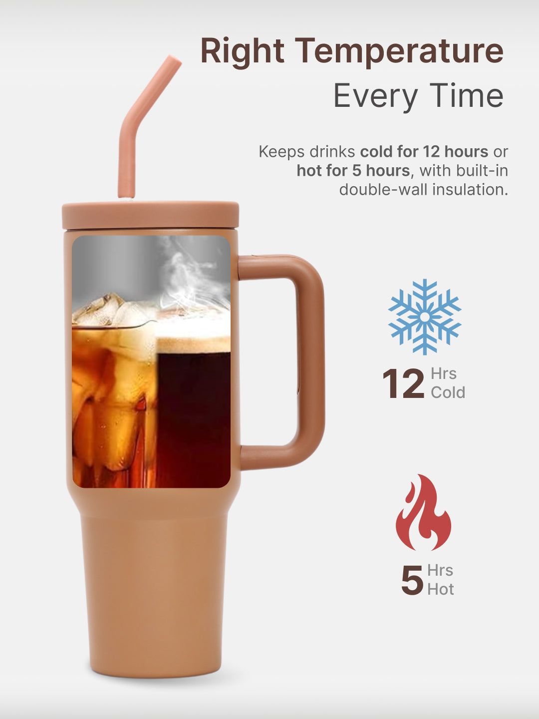 cult Tumbler 1200ML Steel Straw with Straw Cap and Cleaner Unisex Brown