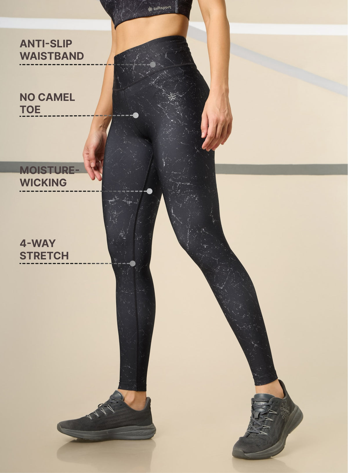 Absolute Fit Black Marble All Over Print Tights