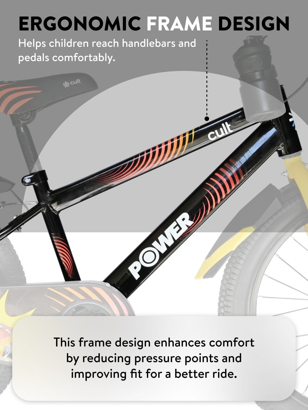 Power 20T Black Steel Kids Bike with Single Wall Rim, Rigid Fork and Free Trainer Sessions and Cycling Event