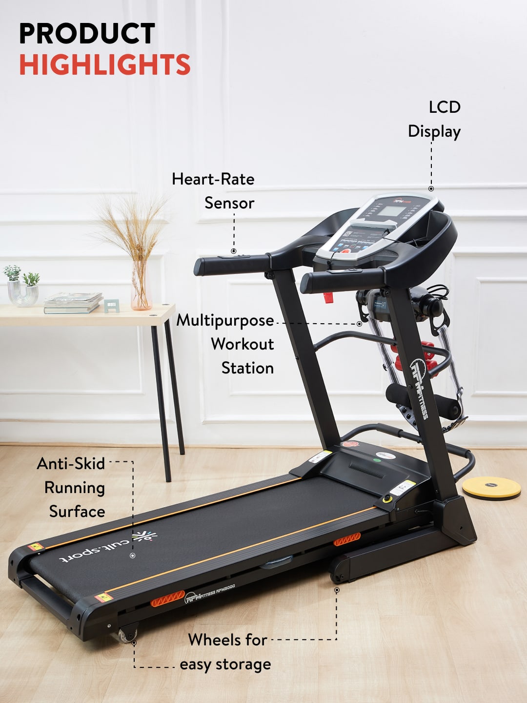RPM5000 4.5HP DC Treadmill | 15-level Auto-Incline & Massager | Max Weight-110kg | Max Speed-16kmph (with 6 months extended warranty)