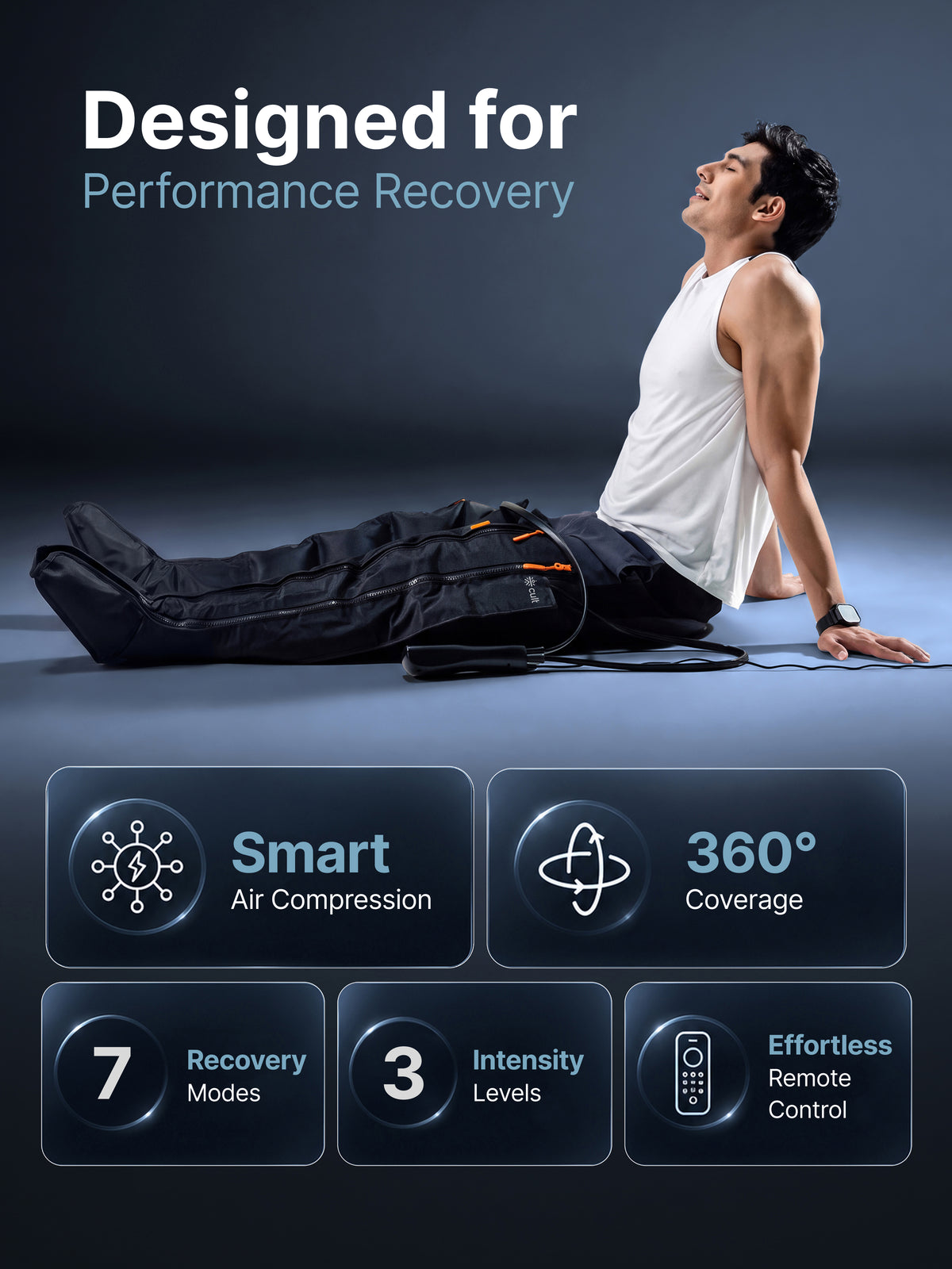 Cult Recover X Air Compression Leg Massager, 360° Full Leg Coverage, Adaptive Compression, 7 Recovery Modes, 3 Pressure Intensities, Adjustable Timer