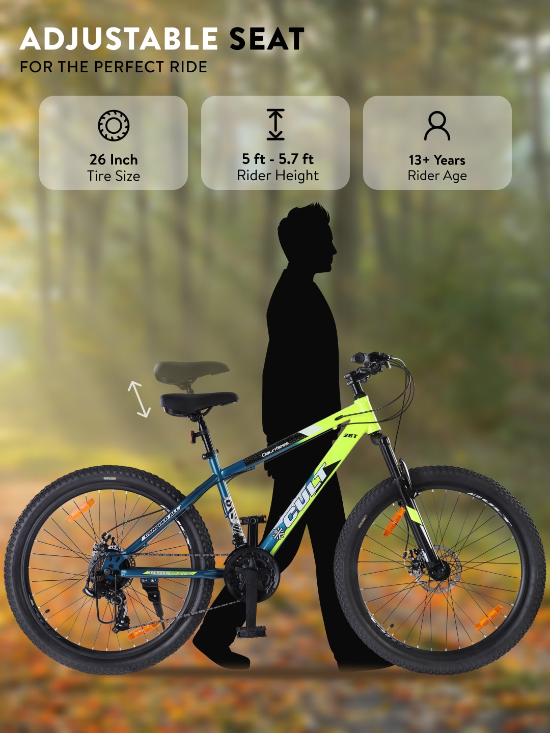 DAUNTLESS21S26TGREENBLUE Steel 21 Speed Shimano Gear 26 inch Mountain Cycle, Dual Disc Brake, Front Suspension, Double Wall Rim