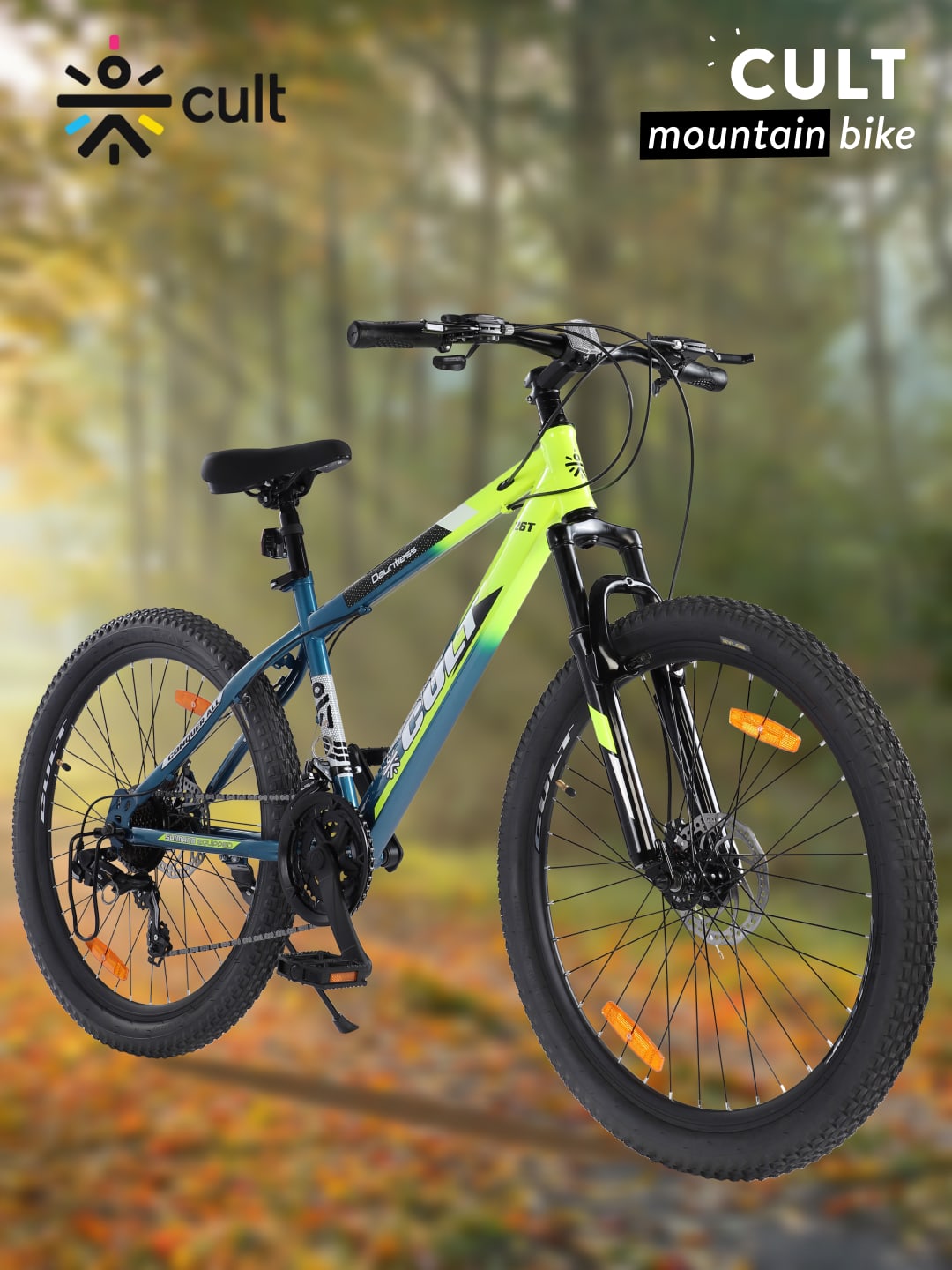 DAUNTLESS21S26TGREENBLUE Steel 21 Speed Shimano Gear 26 inch Mountain Cycle, Dual Disc Brake, Front Suspension, Double Wall Rim