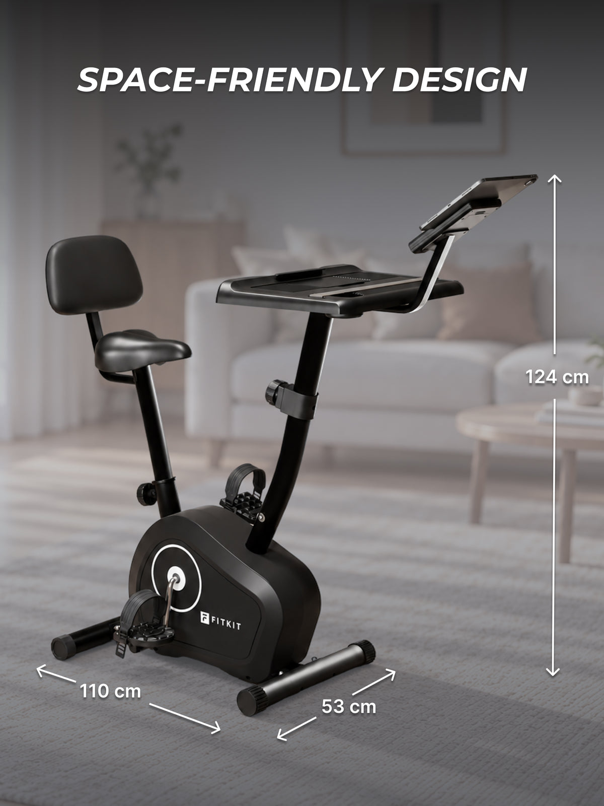 FITKIT by Cult Spindesk Upright Exercise Bike | 8-Levels Magnetic Resistance | 120 Kg Max User Weight| Adjustable Seat | LCD Display | Tablet Holder & Water Bottle Holder | Perfect for Home Workout