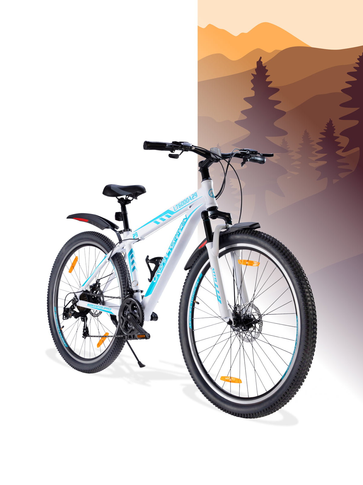 UT6000A29 Mountain Bike Alloy 21 Speed Cycle Shimano Gear 29 inch Tyre, White With Front Suspension, Double Wall Rim And Dual Disc Brake, Ideal For 5.6 ft & above