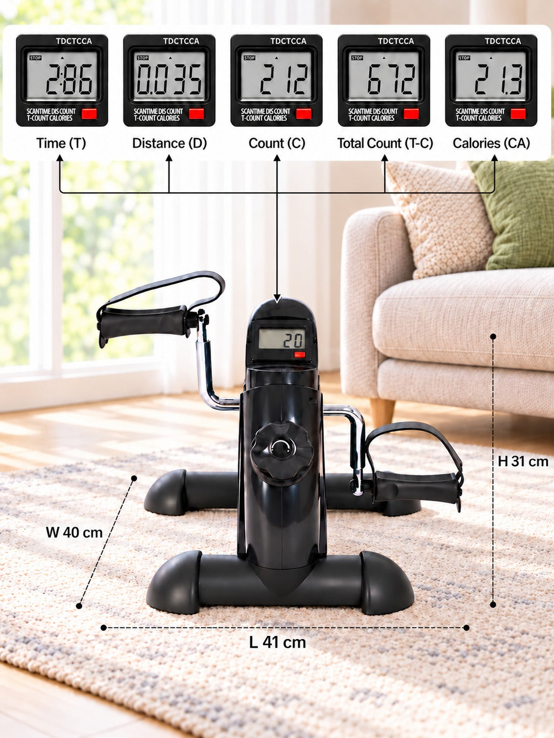 Cult PedalEase Manual Mini Elliptical | 120 Kg Max User Weight | LCD Display | Adjustable Resistance for Home Workout | Suitable for Adult & Senior citizen | Joint Recovery & Improve strengthening | Comes with a Safety Belt & Mat