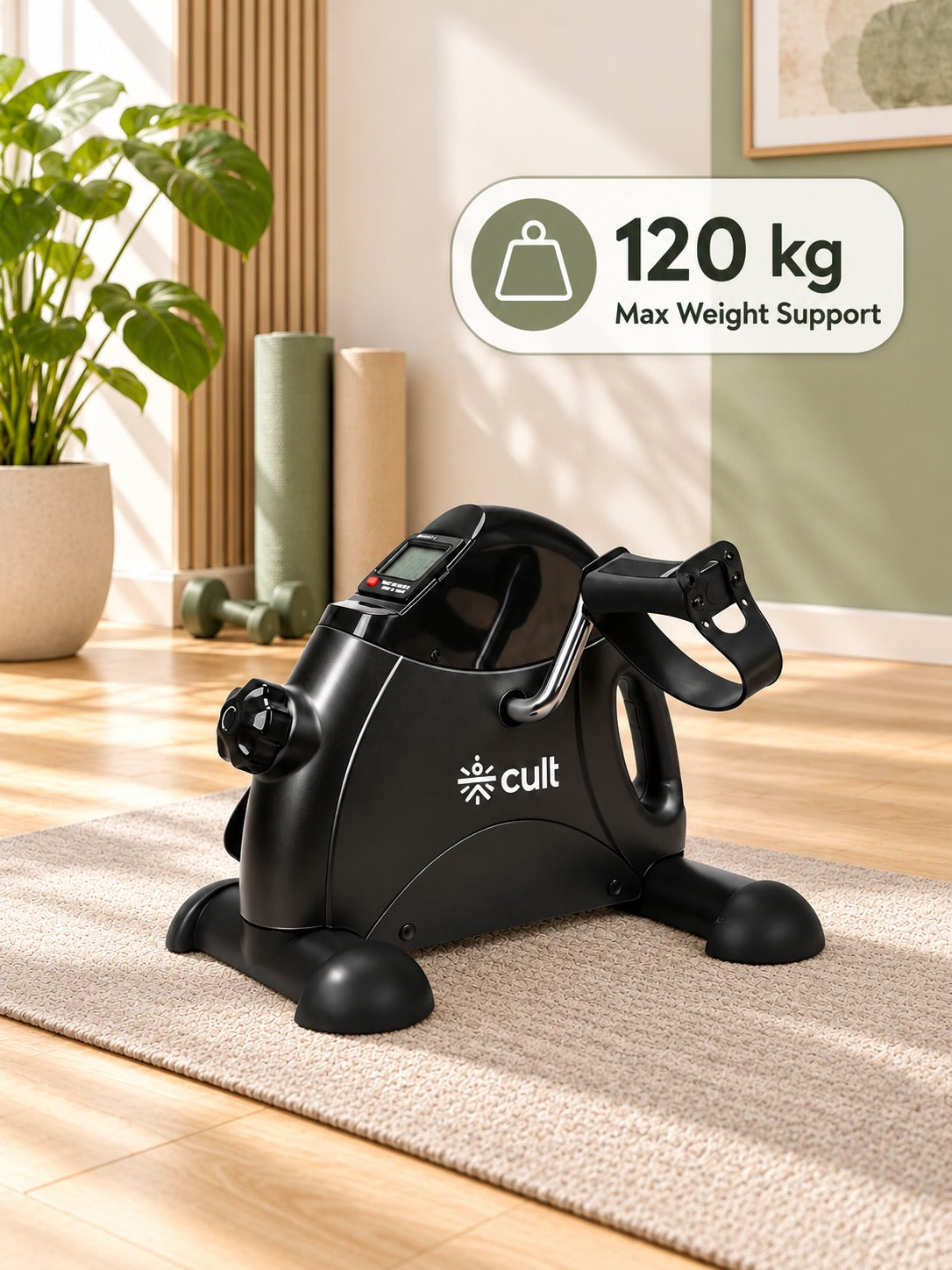 Cult PedalEase Manual Mini Elliptical | 120 Kg Max User Weight | LCD Display | Adjustable Resistance for Home Workout | Suitable for Adult & Senior citizen | Joint Recovery & Improve strengthening | Comes with a Safety Belt & Mat