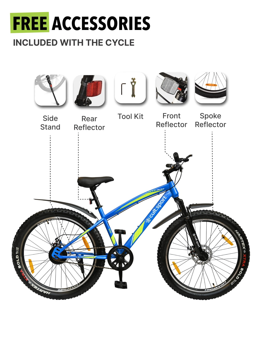 GTX30026TBLUE Steel Single Speed 26 inch Mountain Cycle, Front Suspension and Double Wall Rim