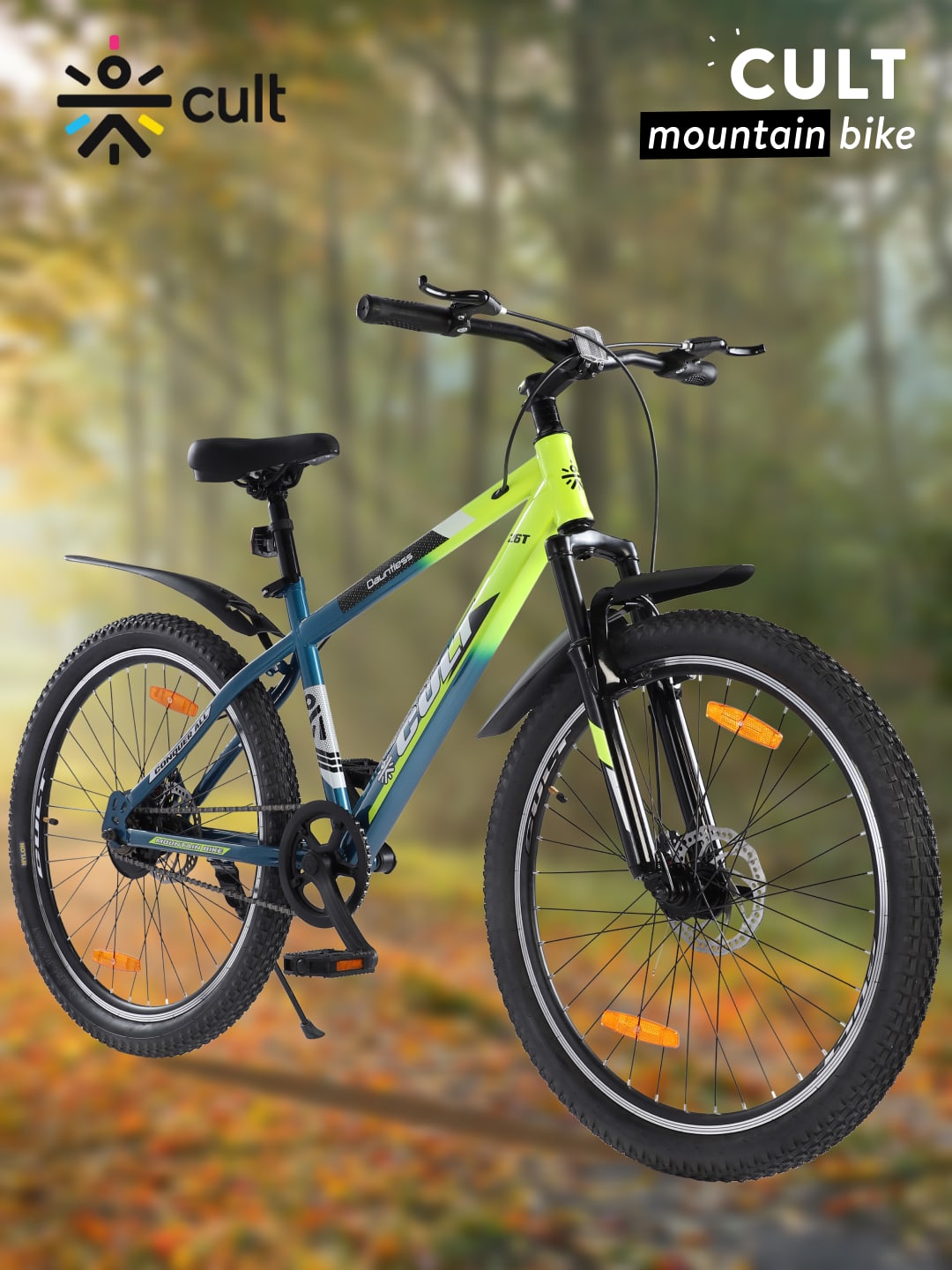 DAUNTLESS26TGREENBLUE Steel Single Speed 26 inch Mountain Cycle, Dual Disc Brake, Front Suspension, Double Wall Rim