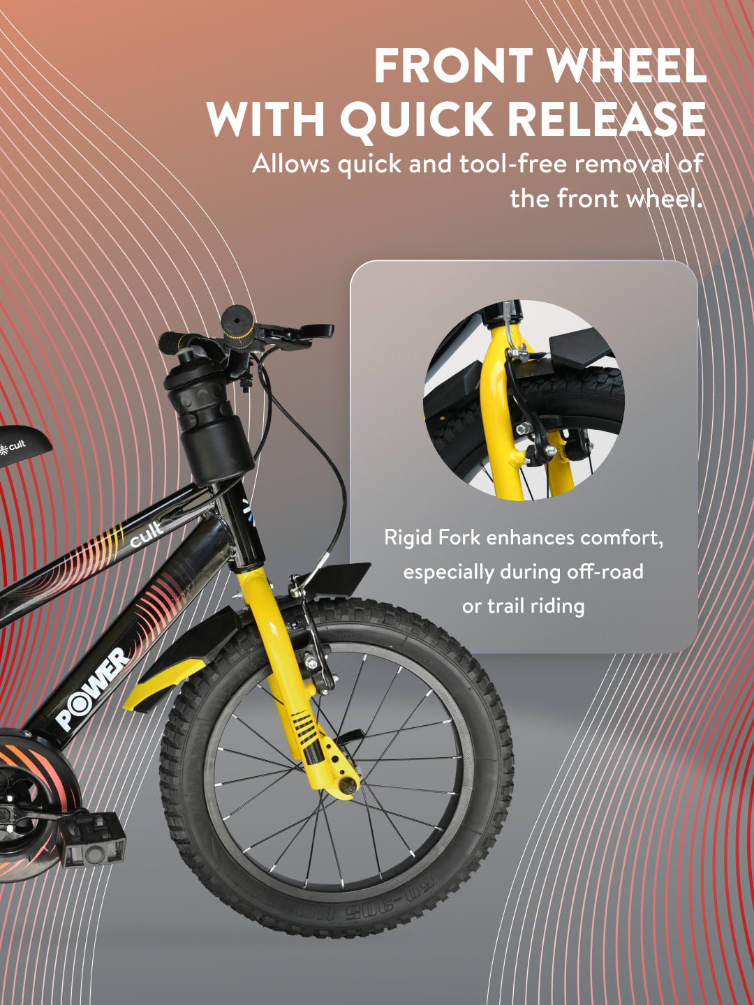 Power 16T Black Steel Kids Bike with Single Wall Rim, Rigid Fork and Free Trainer Sessions and Cycling Event