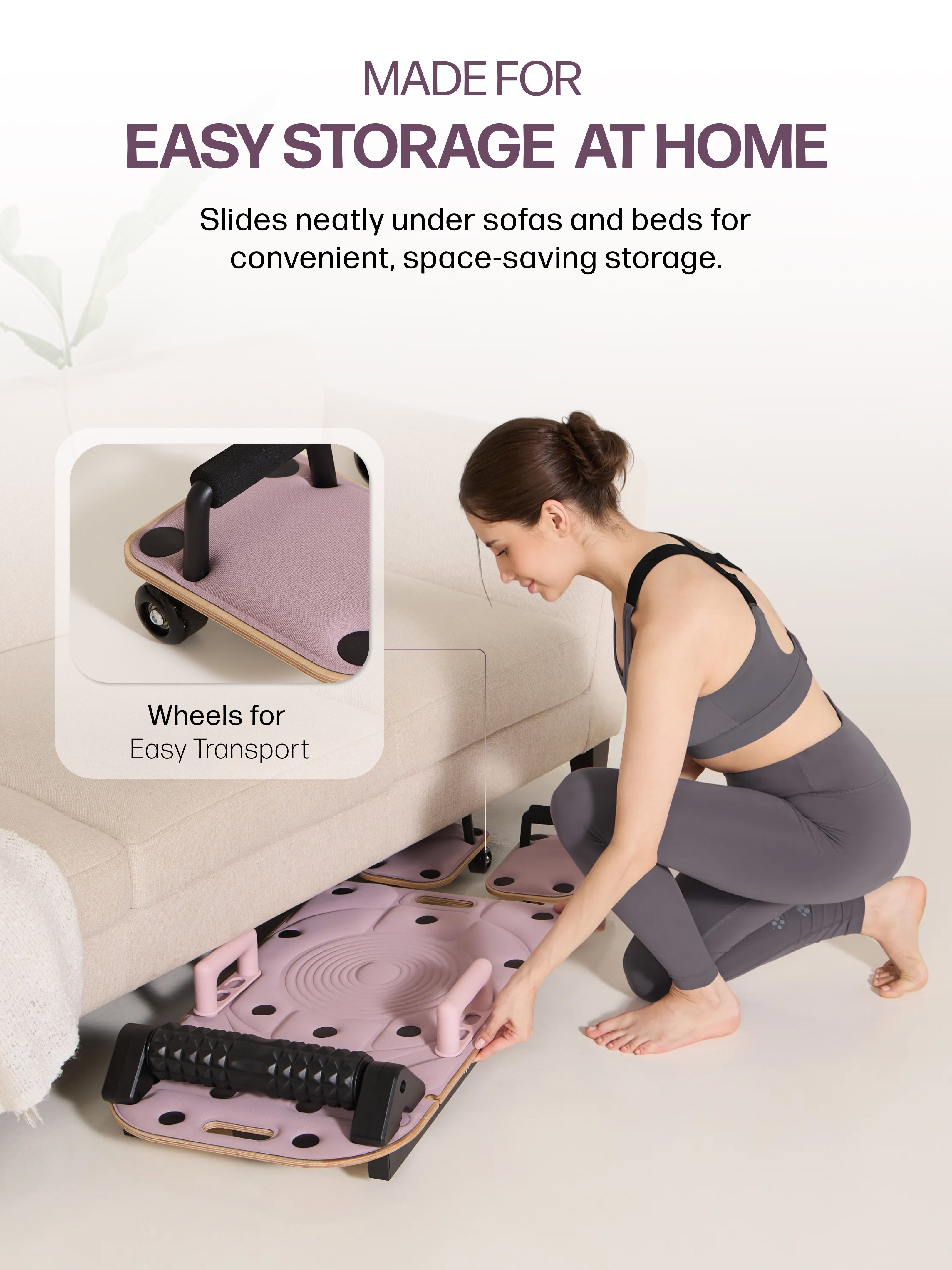 Cult PilateBoard for Home Workout | 2 Sets Resistance Bands & 2 Sets Handles |120 kg Max User Weight | Russian Birch Multi-Layer Wooden Board with Foam Rollers (Pink)
