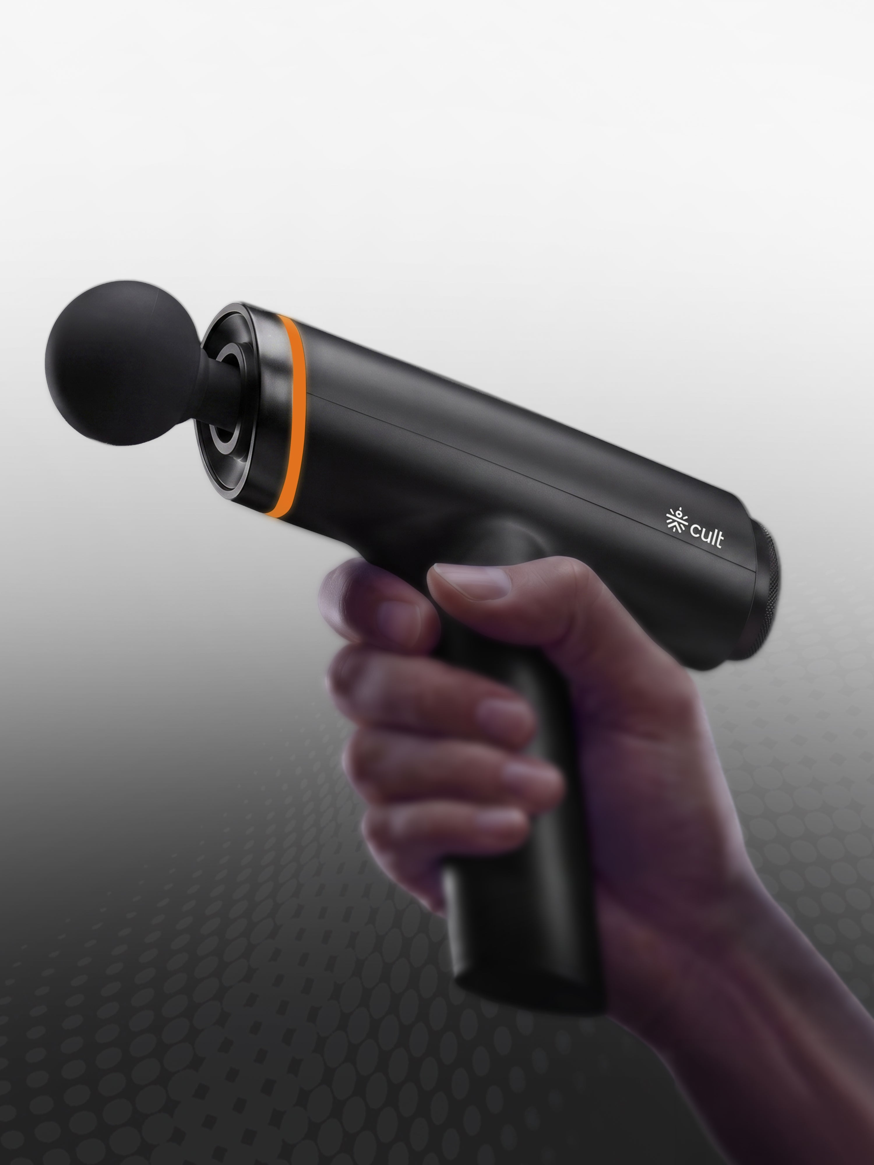 Cult Kinetic Massage Gun for Muscle Recovery, Full Body Massager, BLDC Motor, Ergonomic Angular Handle, 4 Silicone Heads, 5-Hour Battery, Black