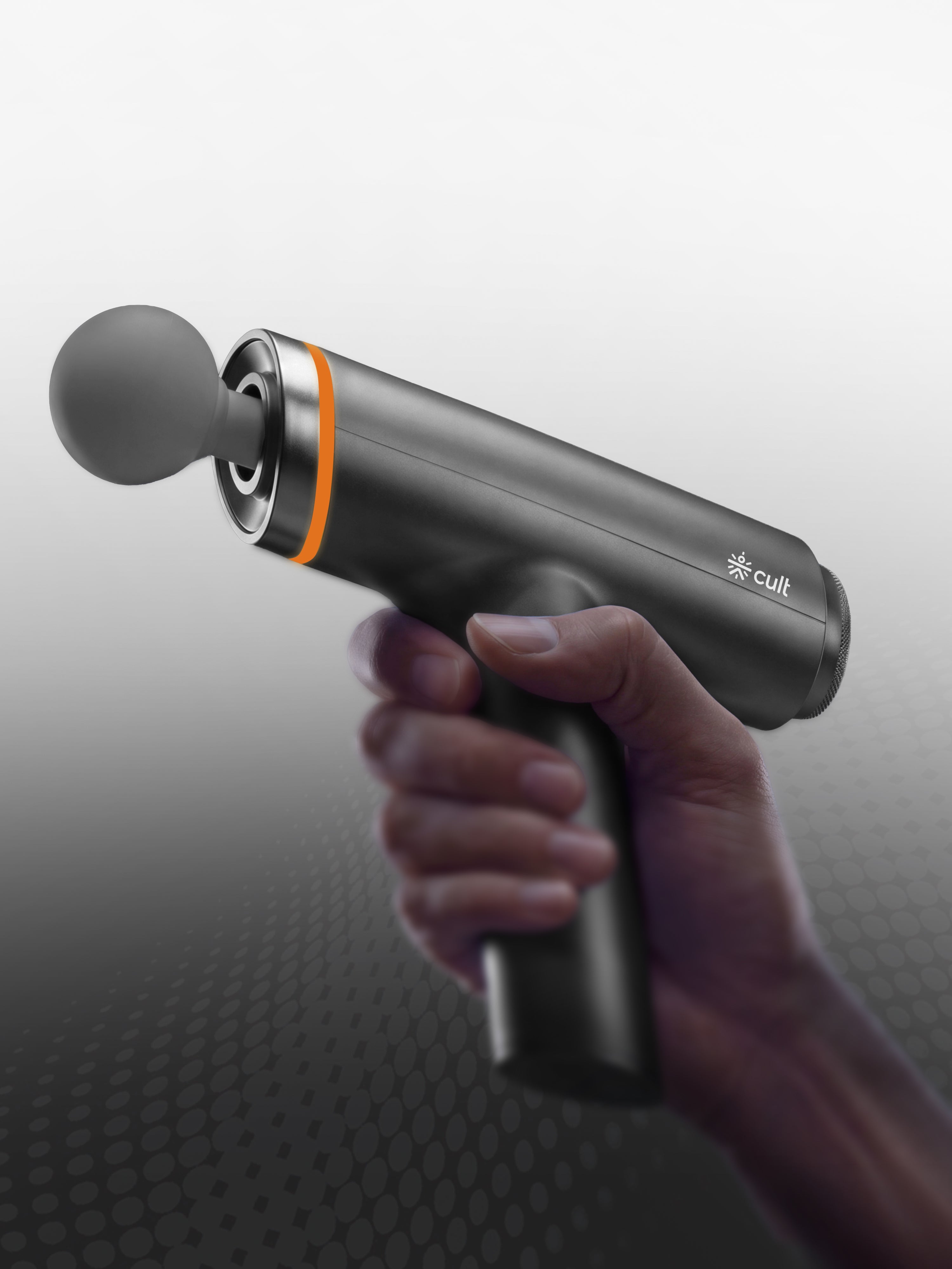 Cult Kinetic Massage Gun for Muscle Recovery, Full Body Massager, BLDC Motor, Ergonomic Angular Handle, 4 Silicone Heads, 5-Hour Battery, Titanium