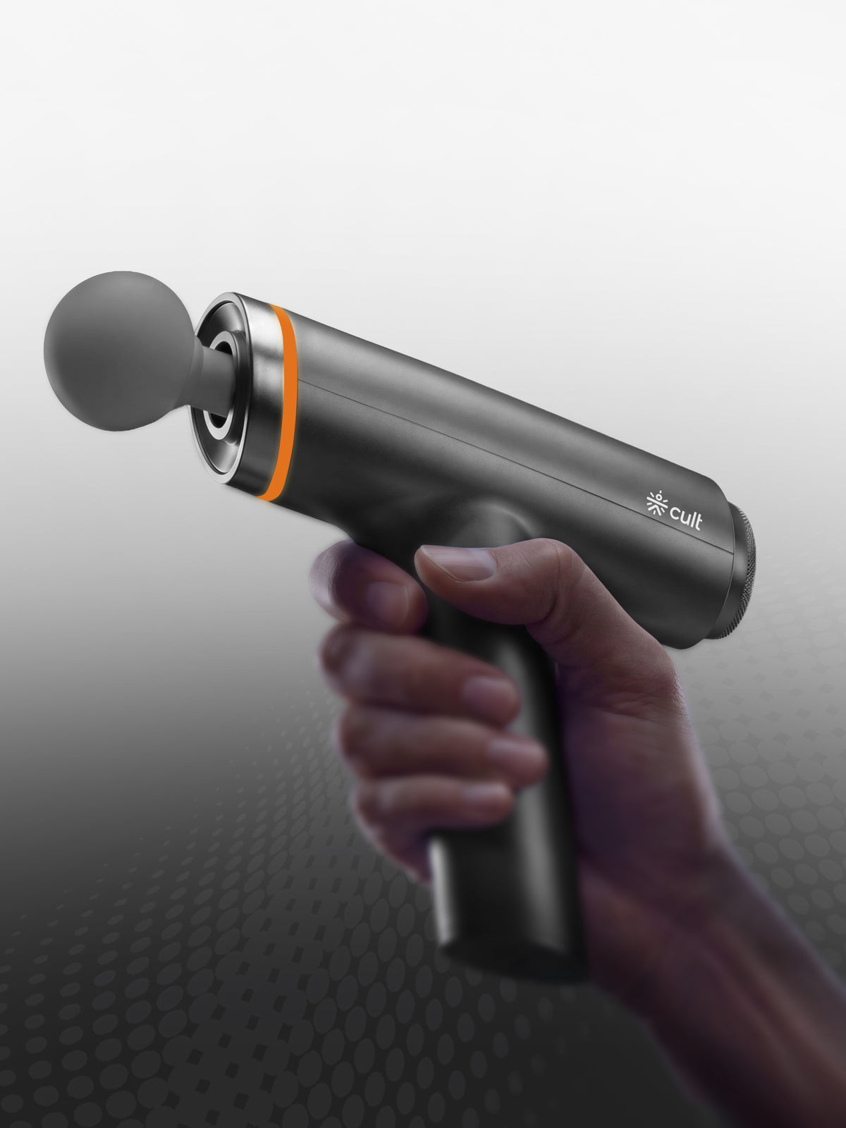 Cult Kinetic Massage Gun for Muscle Recovery, Full Body Massager, BLDC Motor, Ergonomic Angular Handle, 4 Silicone Heads, 5-Hour Battery, Titanium