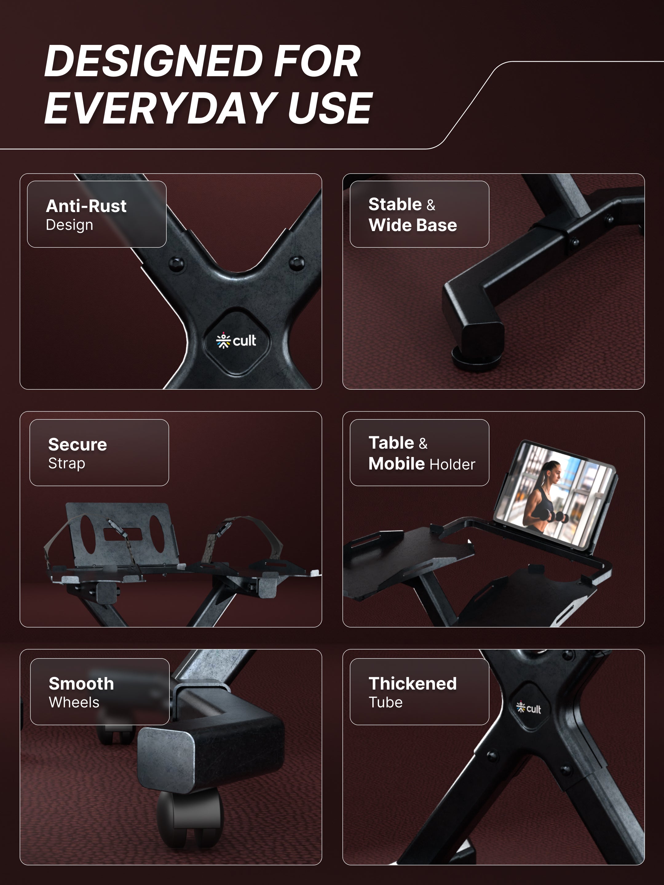 Cult Dumbbell Stand | 100 KG Weight Capacity with Wheels & Tablet Holder | Protected Edges | Compact Home Gym Storage (6 Months extended Warranty only on Cultstore.com)