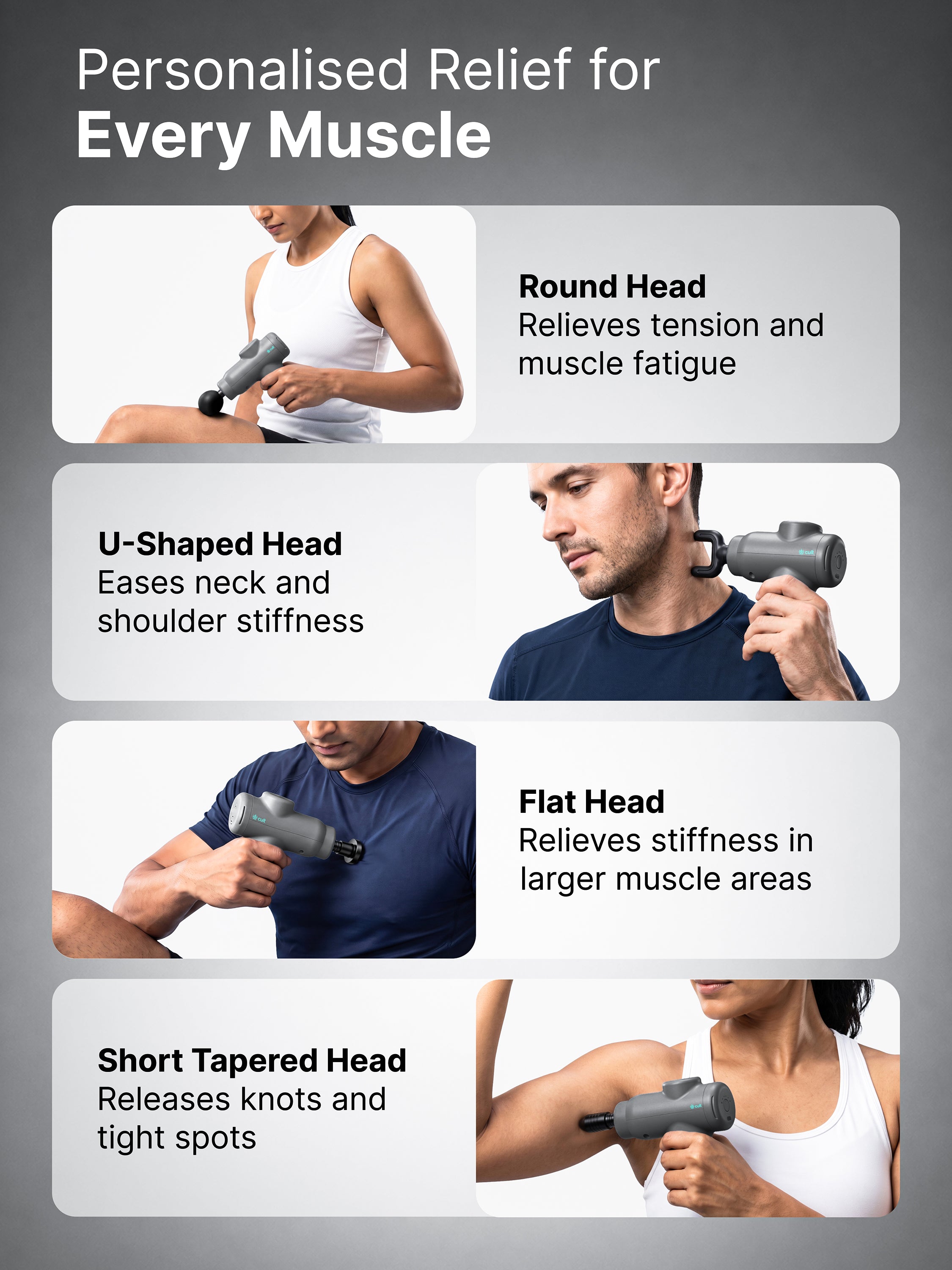 Cult Rapid Pro Massage Gun for Pain Relief, Full Body Massager, Lightweight & Compact, 4 Interchangeable Heads, 3-Hour Long Battery Life