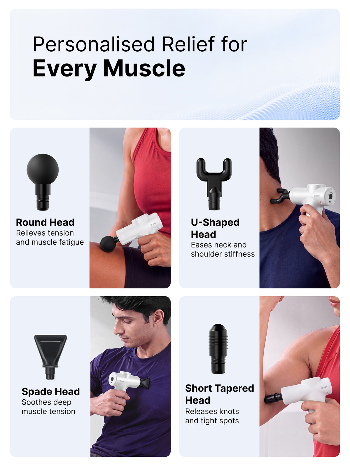 Cult Nova Portable Deep Tissue Massage Gun for Full-Body Muscle Relief, Ultra-Lightweight Handheld Design, 6 Speed Levels, Up to 3-Hour Battery Life, 4 Interchangeable Heads, Deep Tissue Massager for Arms, Shoulders, Legs & Everyday Recovery