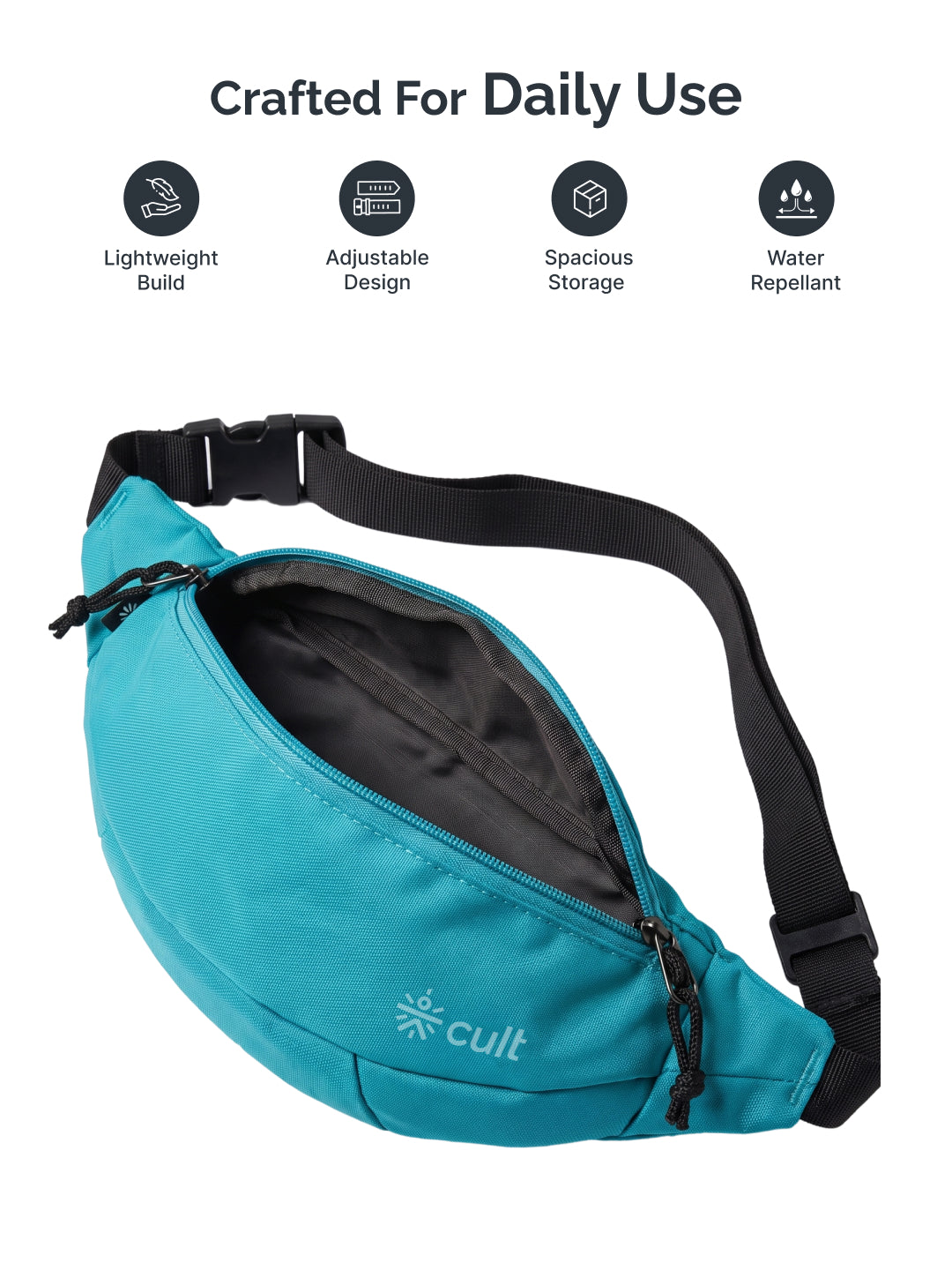 Cult Waist Bag for Men & Women, Compact Fanny Pack with Dual Compartments, Adjustable Strap, Water-Repellent Travel, Running & Everyday Carry Bag – Turquoise
