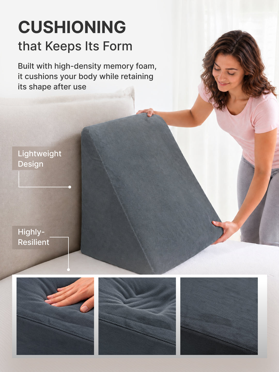 CULT Wedge Pillow for Back Support Elevation Cushion for Sleeping Resting and Recovery Grey