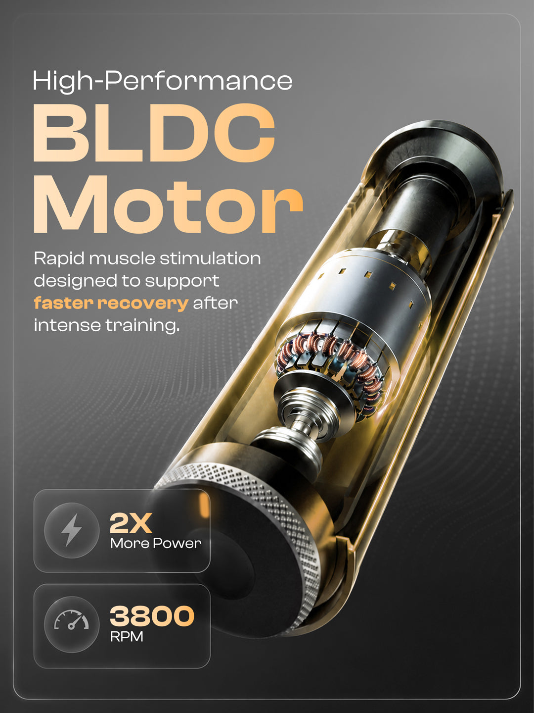 Cult Kinetic Massage Gun for Muscle Recovery, Full Body Massager, BLDC Motor, Ergonomic Angular Handle, 4 Silicone Heads, 5-Hour Battery, Titanium