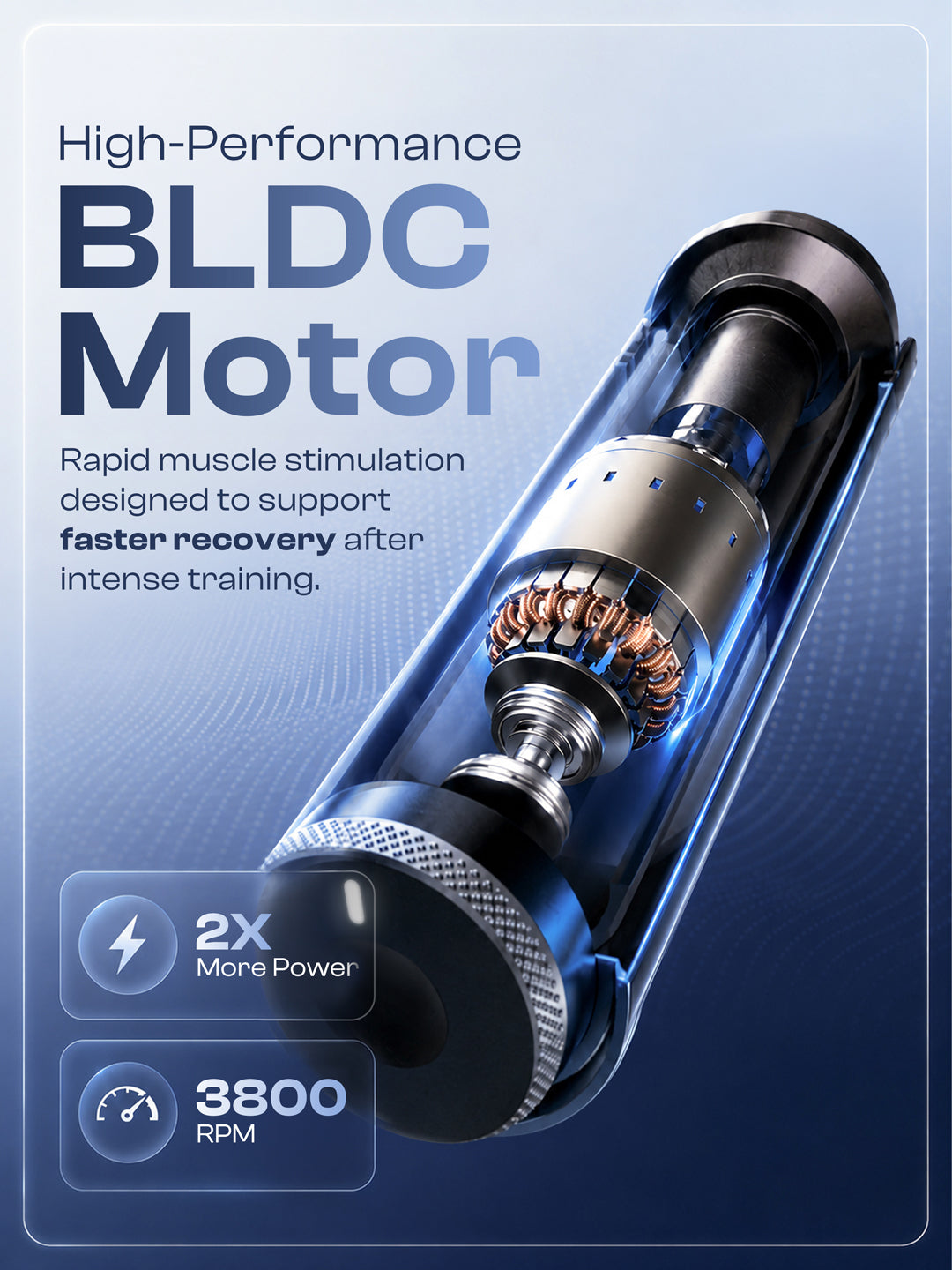 Cult Kinetic Massage Gun for Muscle Recovery, Full Body Massager, BLDC Motor, Ergonomic Angular Handle, 4 Silicone Heads, 5-Hour Battery, Blue