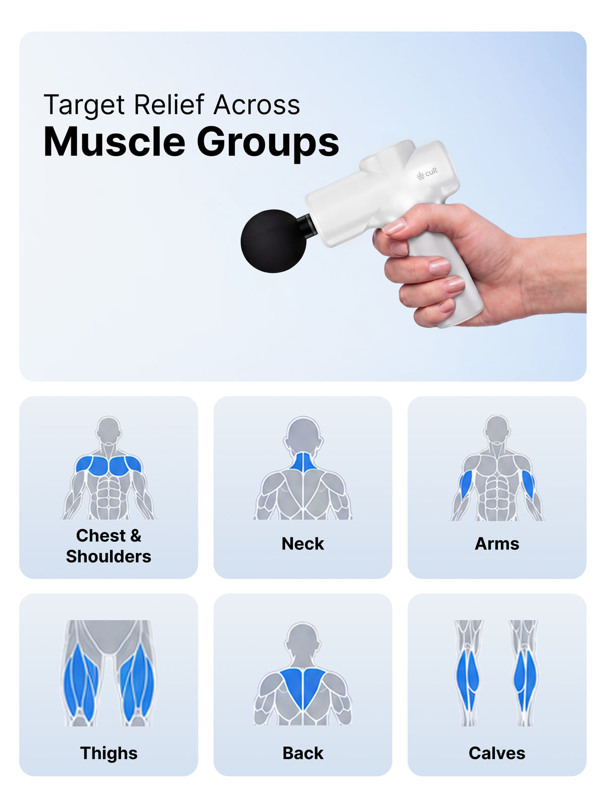 Cult Nova Portable Deep Tissue Massage Gun for Full-Body Muscle Relief, Ultra-Lightweight Handheld Design, 6 Speed Levels, Up to 3-Hour Battery Life, 4 Interchangeable Heads, Deep Tissue Massager for Arms, Shoulders, Legs & Everyday Recovery