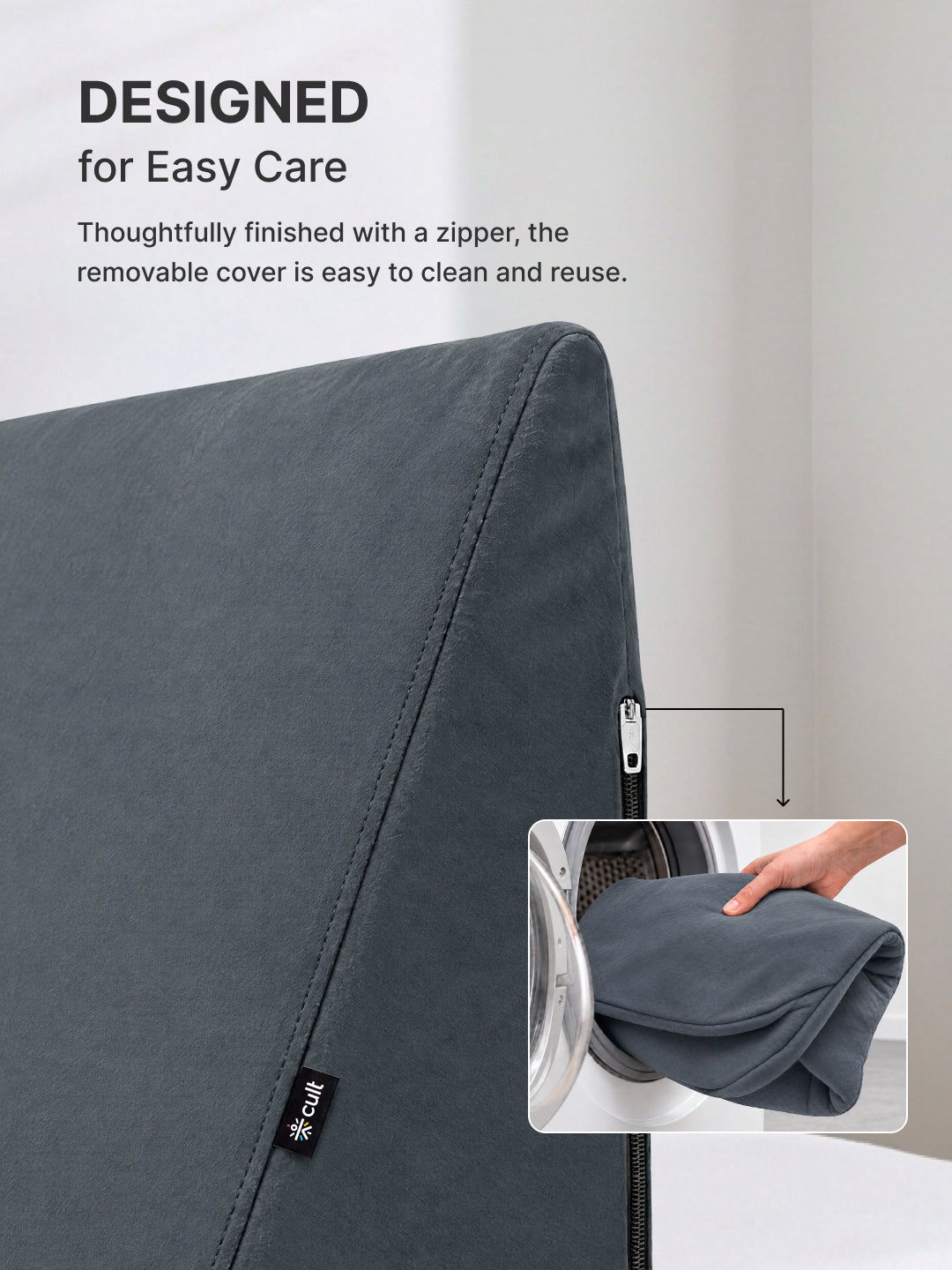 CULT Wedge Pillow for Back Support Elevation Cushion for Sleeping Resting and Recovery Grey