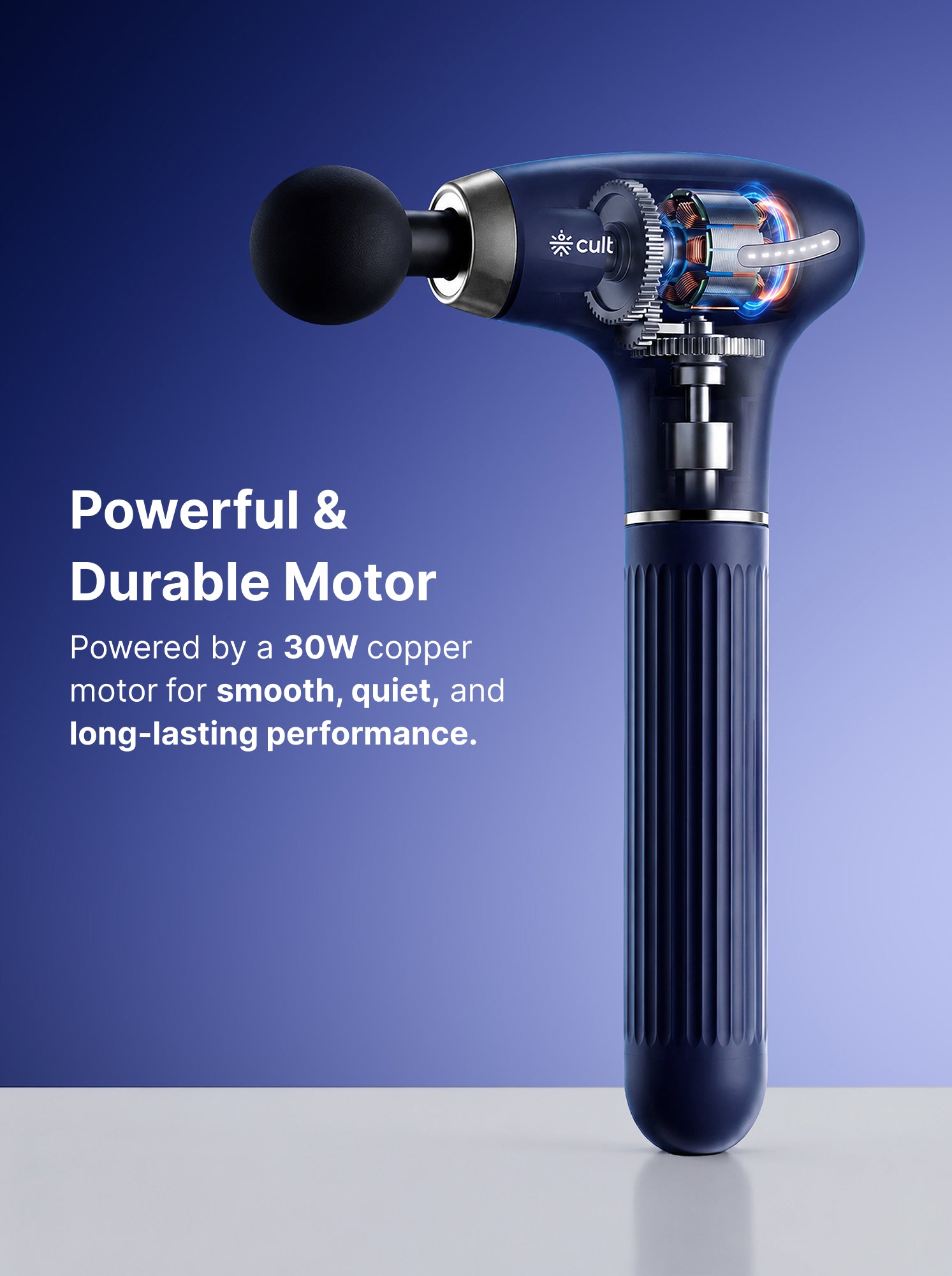 Cult XTND Massage Gun for Full-Body Muscle Relief, 3-in-1 Extension for Easy Back & Full-Body Massage, 30W Motor, 6 Speed Levels, 4 Massage Heads, Pain Relief Massager for Back, Shoulders, Legs & Everyday Recovery, Blue