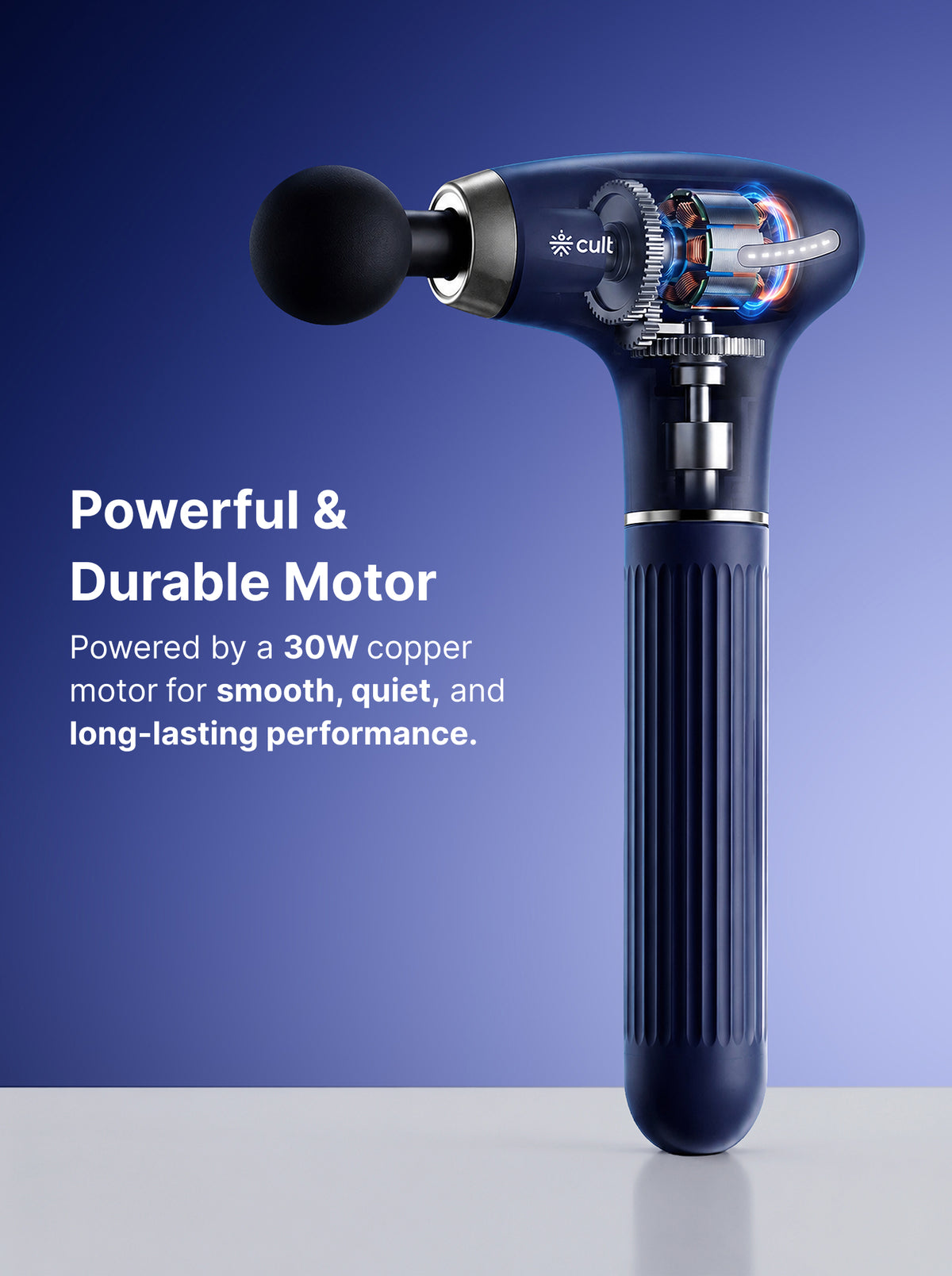 Cult XTND Massage Gun for Full-Body Muscle Relief, 3-in-1 Extension for Easy Back & Full-Body Massage, 30W Motor, 6 Speed Levels, 4 Massage Heads, Pain Relief Massager for Back, Shoulders, Legs & Everyday Recovery, Blue