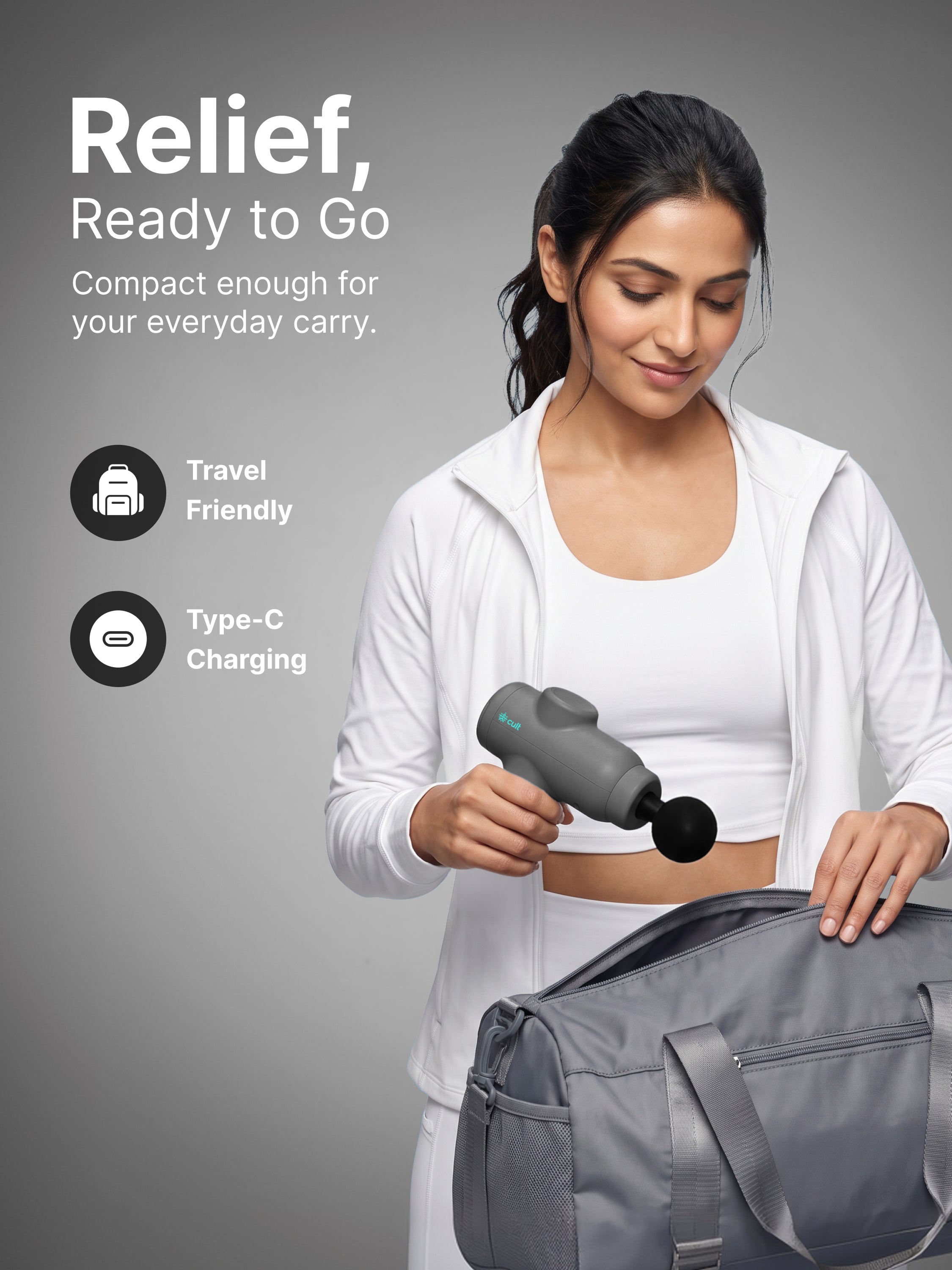 Cult Rapid Pro Massage Gun for Pain Relief, Full Body Massager, Lightweight & Compact, 4 Interchangeable Heads, 3-Hour Long Battery Life