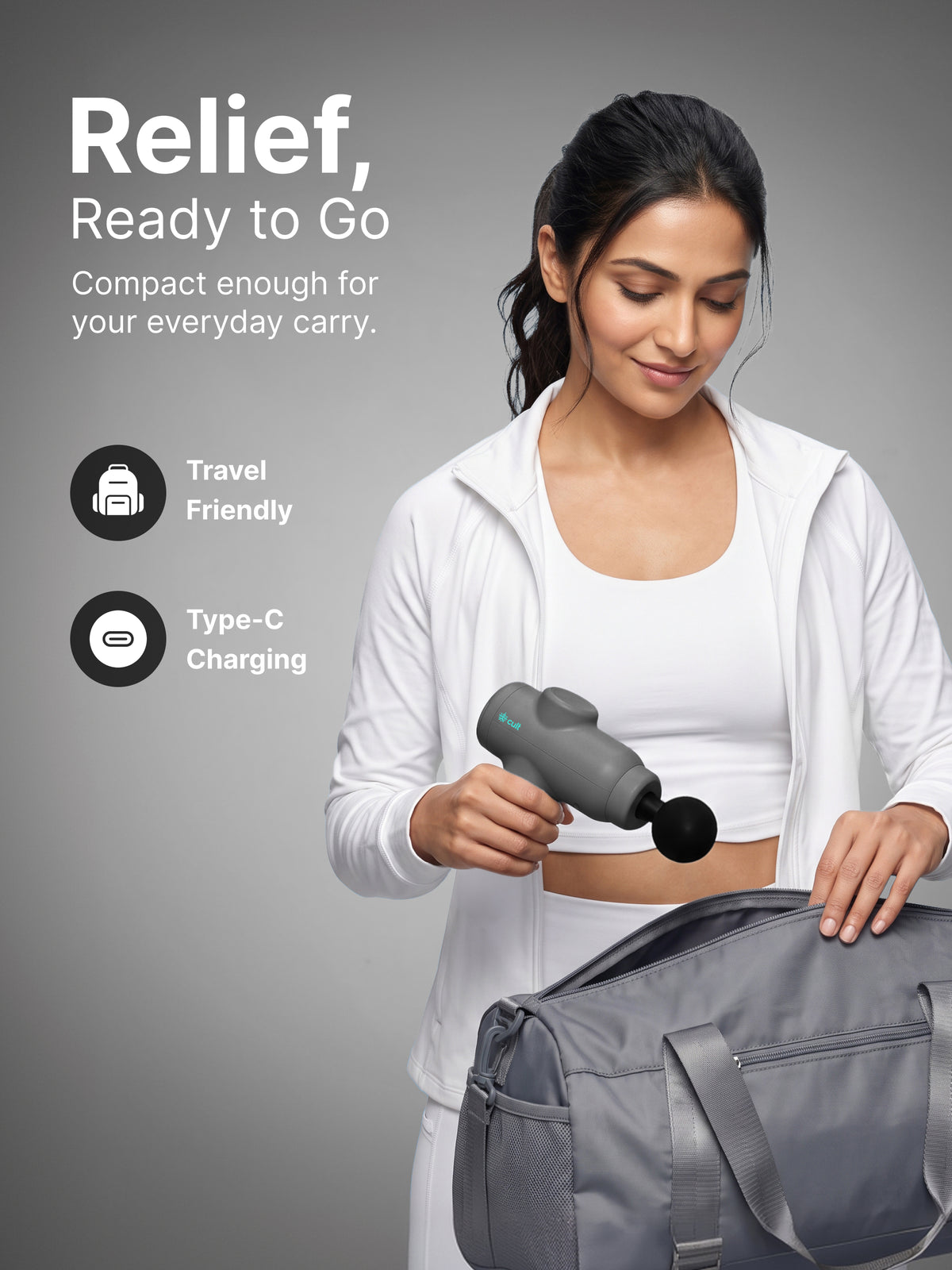 Cult Rapid Pro Massage Gun for Pain Relief, Full Body Massager, Lightweight & Compact, 4 Interchangeable Heads, 3-Hour Long Battery Life
